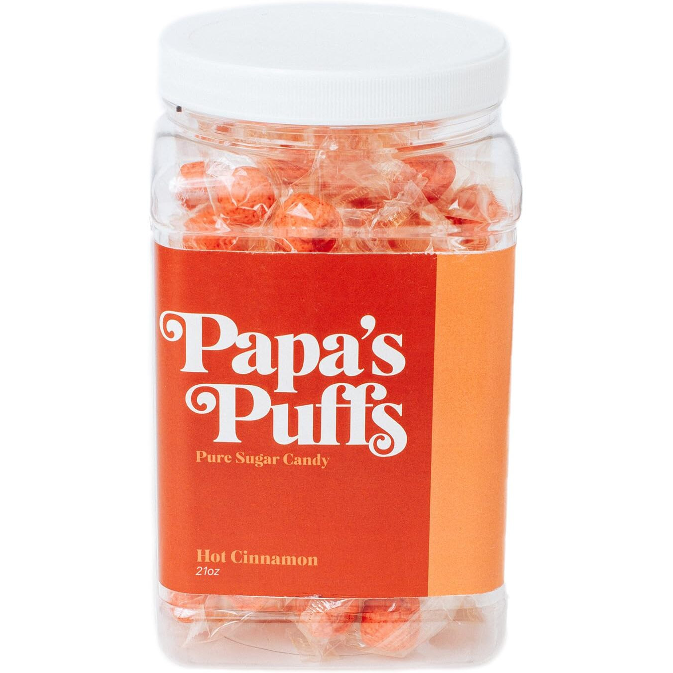 Papa's Puffs Cinnamon Flavored Pure Sugar Candy - Individually Wrapped In Resealable Tub - Fat-Free, Gluten-Free, Cholesterol-Free - Manufactured In The Usa