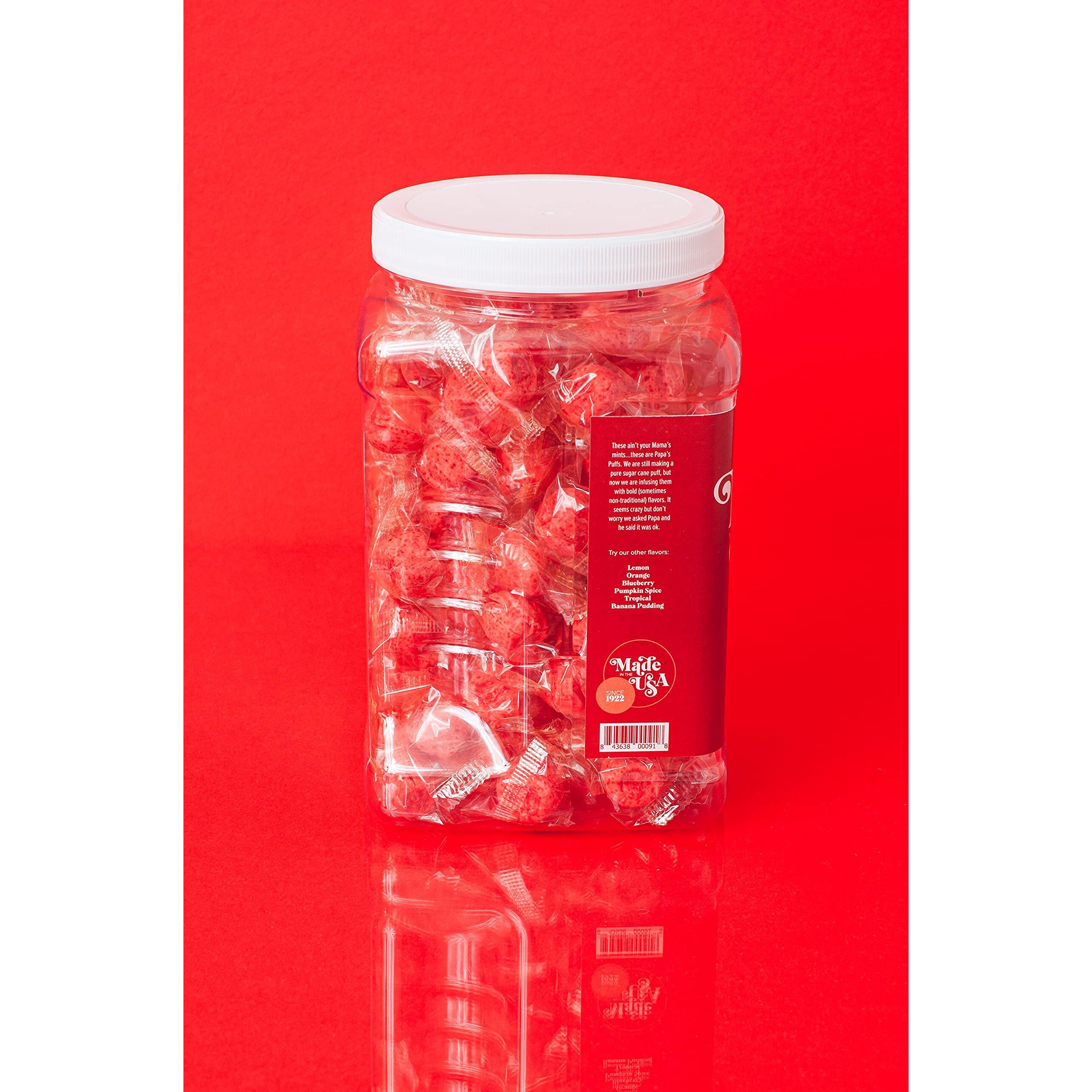 Papa's Puffs Cinnamon Flavored Pure Sugar Candy - Individually Wrapped In Resealable Tub - Fat-Free, Gluten-Free, Cholesterol-Free - Manufactured In The Usa