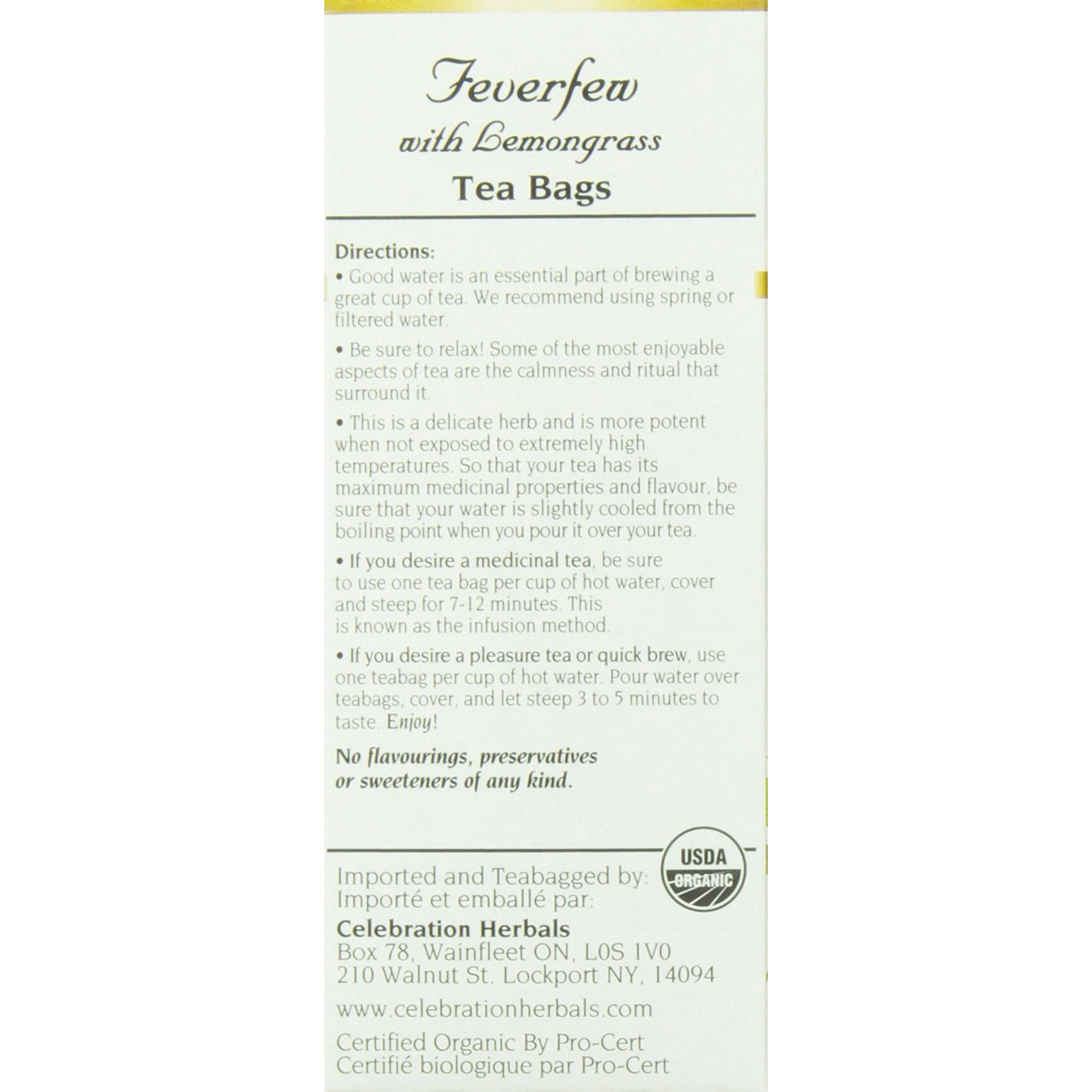 Celebration Herbals Feverfew Lemongrass Tea Organic 24 Tb
