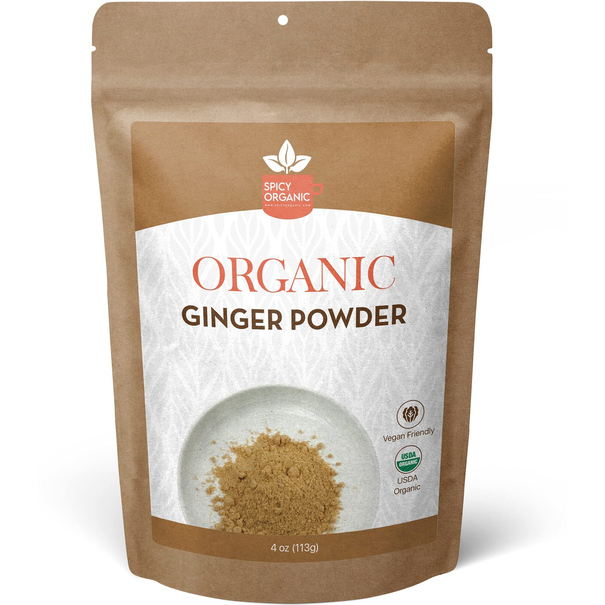 Spicy Organic Ginger Root Powder - 4 Oz. - Freshly Ground From Raw, Indian Ginger, Dried Spice For Baking, Beverages And Cooking - 100% Pure, Usda Certified Organic Ginger - Non-Gmo & Kosher