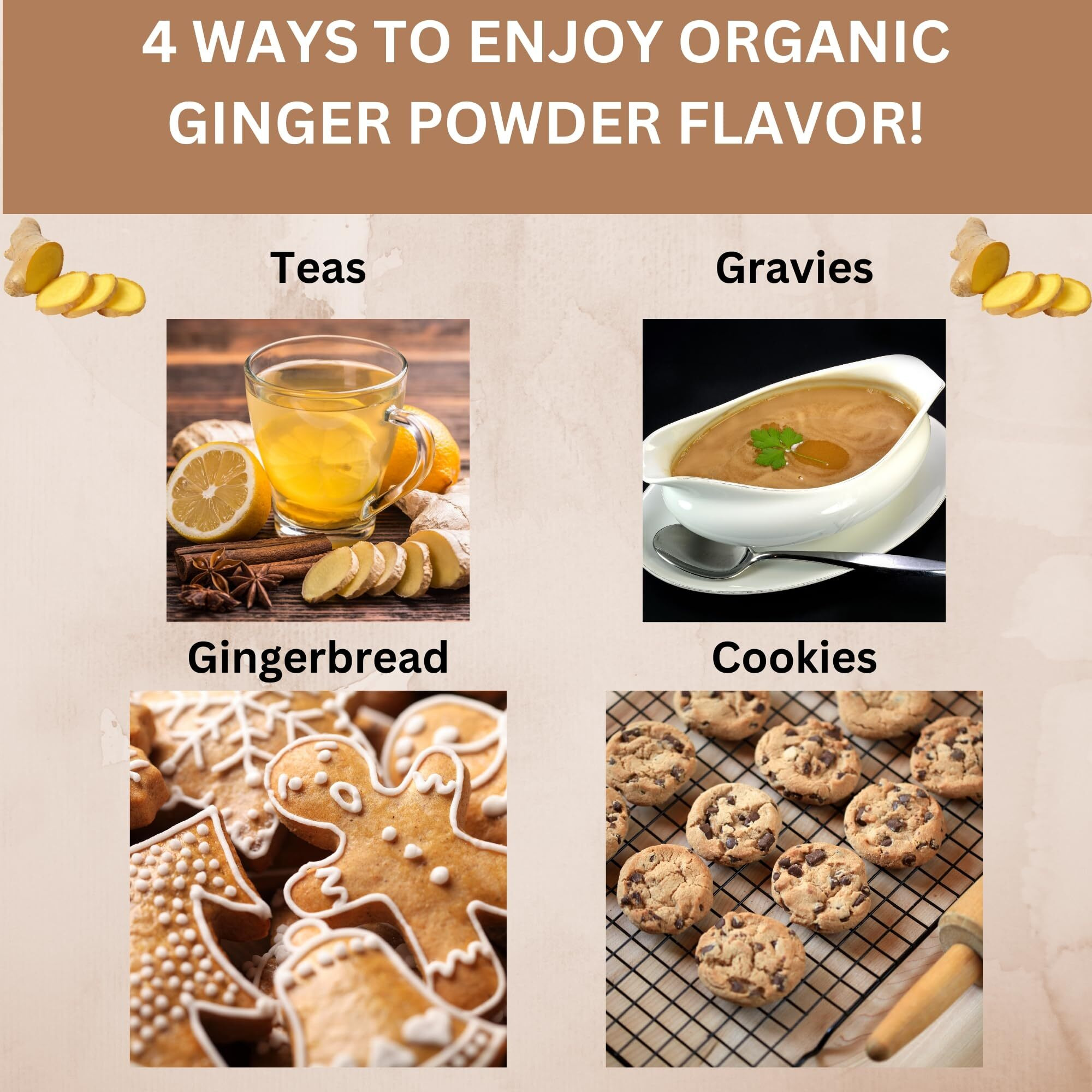 Spicy Organic Ginger Root Powder - 4 Oz. - Freshly Ground From Raw, Indian Ginger, Dried Spice For Baking, Beverages And Cooking - 100% Pure, Usda Certified Organic Ginger - Non-Gmo & Kosher