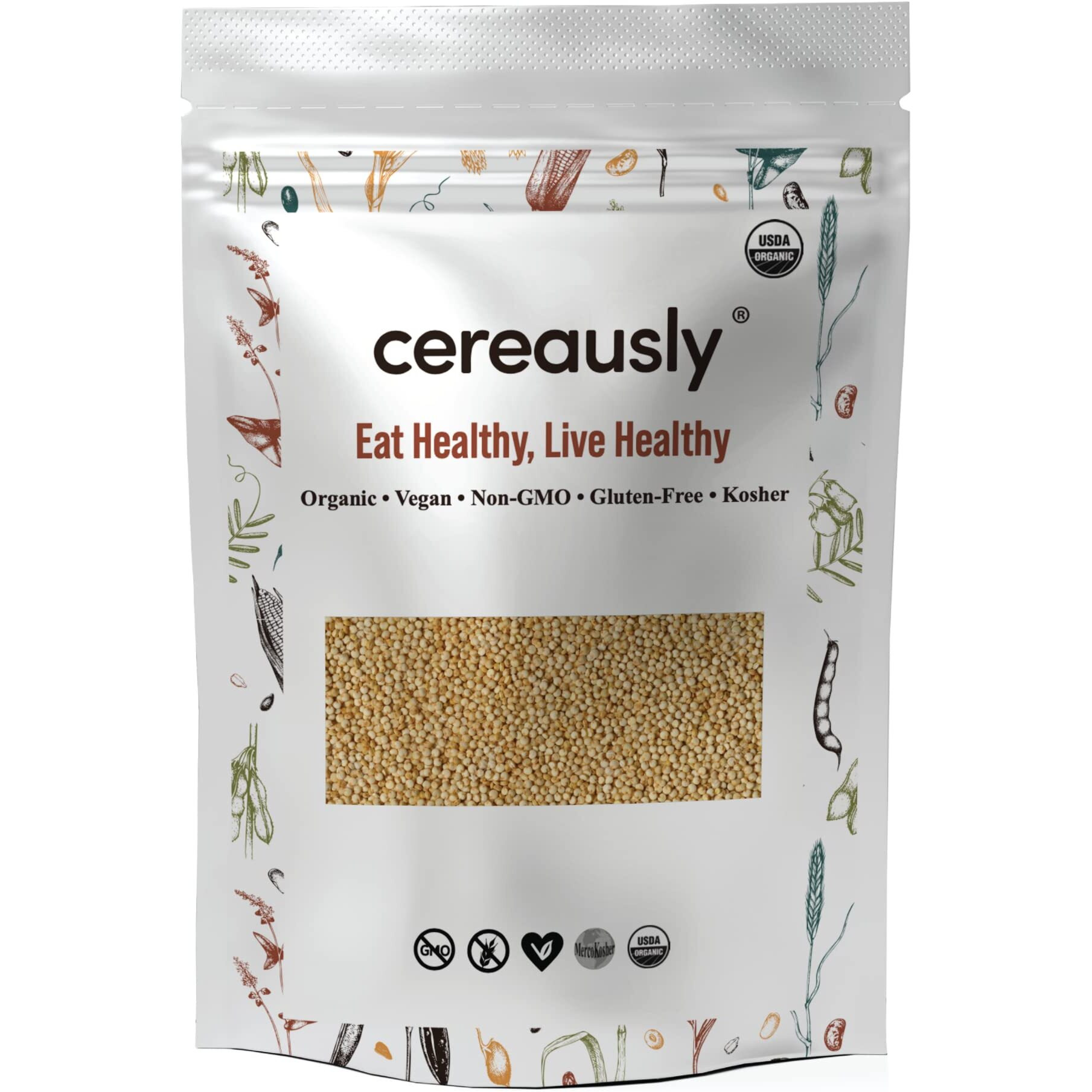Cereausly Organic White Quinoa - Premium Royal Quinoa From Bolivia - Kosher And Non-Gmo Quinoa Bulk - Vegan And Gluten-Fee Cooking Quinoa - 4 Lb