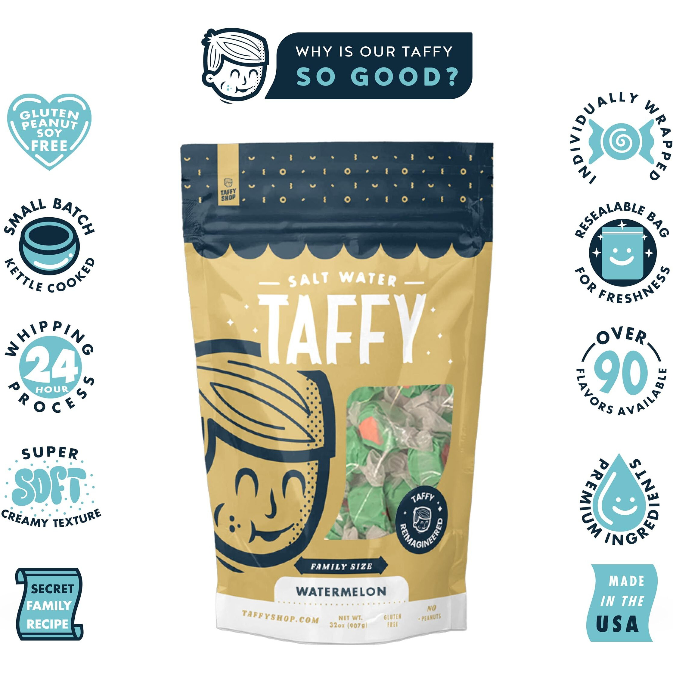 Taffy Shop Wild Watermelon Salt Water Taffy - 2 Lb Bag