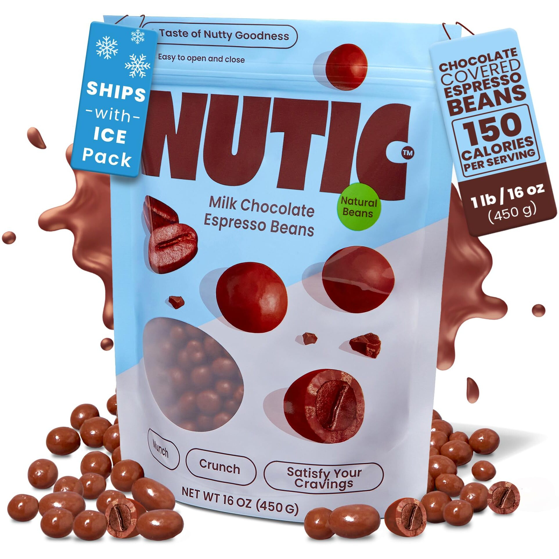 Nutic Gourmet Milk Chocolate Espresso Beans - 1Lb, Roasted Coffee Beans Covered In Milk Chocolate - Bulk Chocolate Espresso Candy (Pack Of 1)