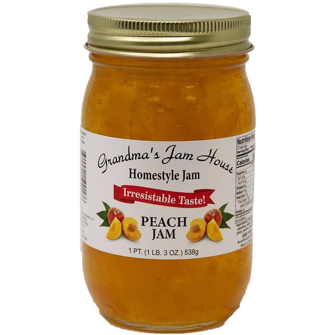 Sweet Peach Jam | All Natural Homestyle Fruit Jam | Jelly Preserve Spread | Spreadable Preserves Jams Jellies Fruits | 19 Ounce Glass Jar