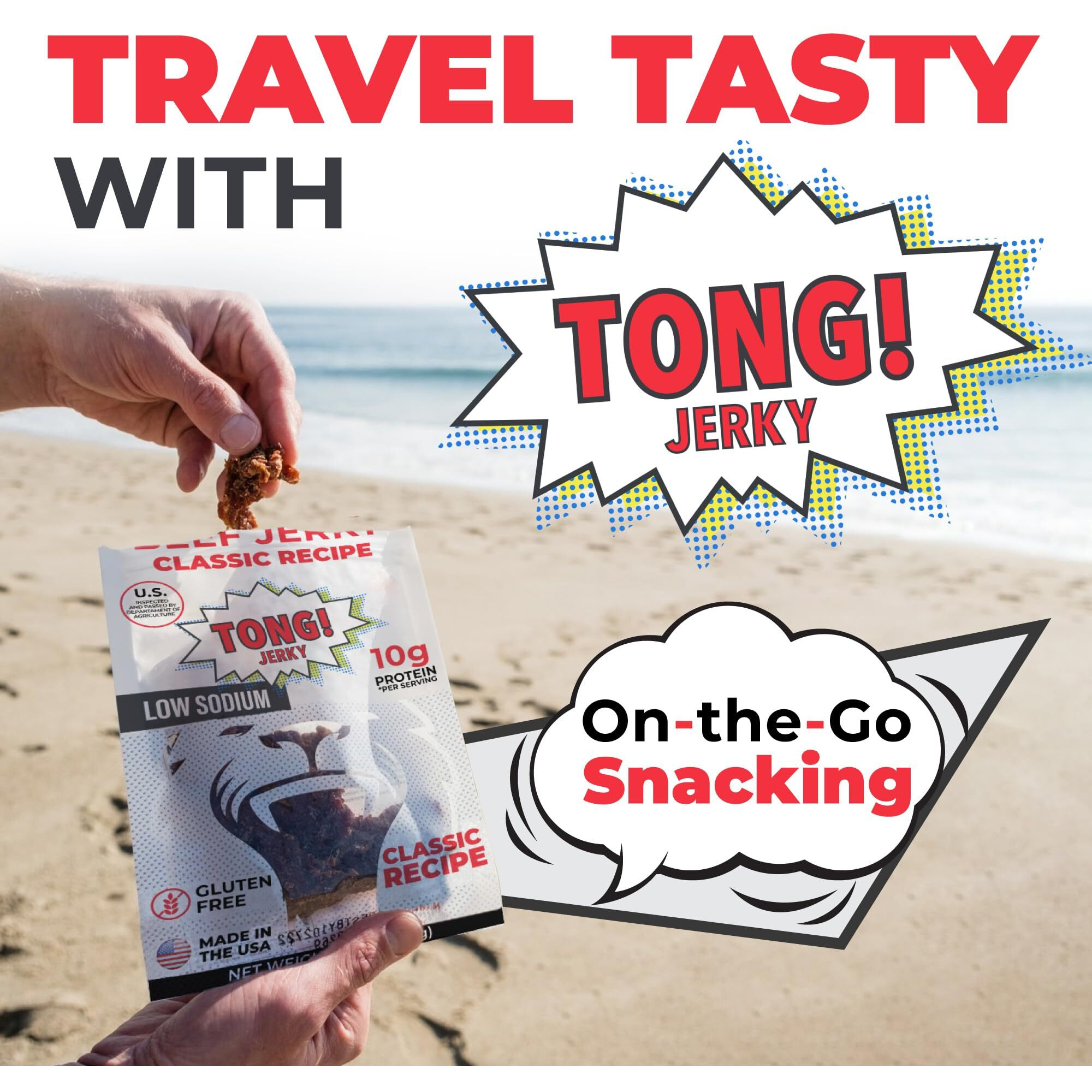 Tong Jerky Classic Flavor Beef Jerky Snacks 2.25 Oz (Pack Of 4) - Low-Sugar Jerky, Gluten-Free Beef Jerky, High Protein - People Choice Beef Jerky - Made With All-Natural Beef By Tong Jerky