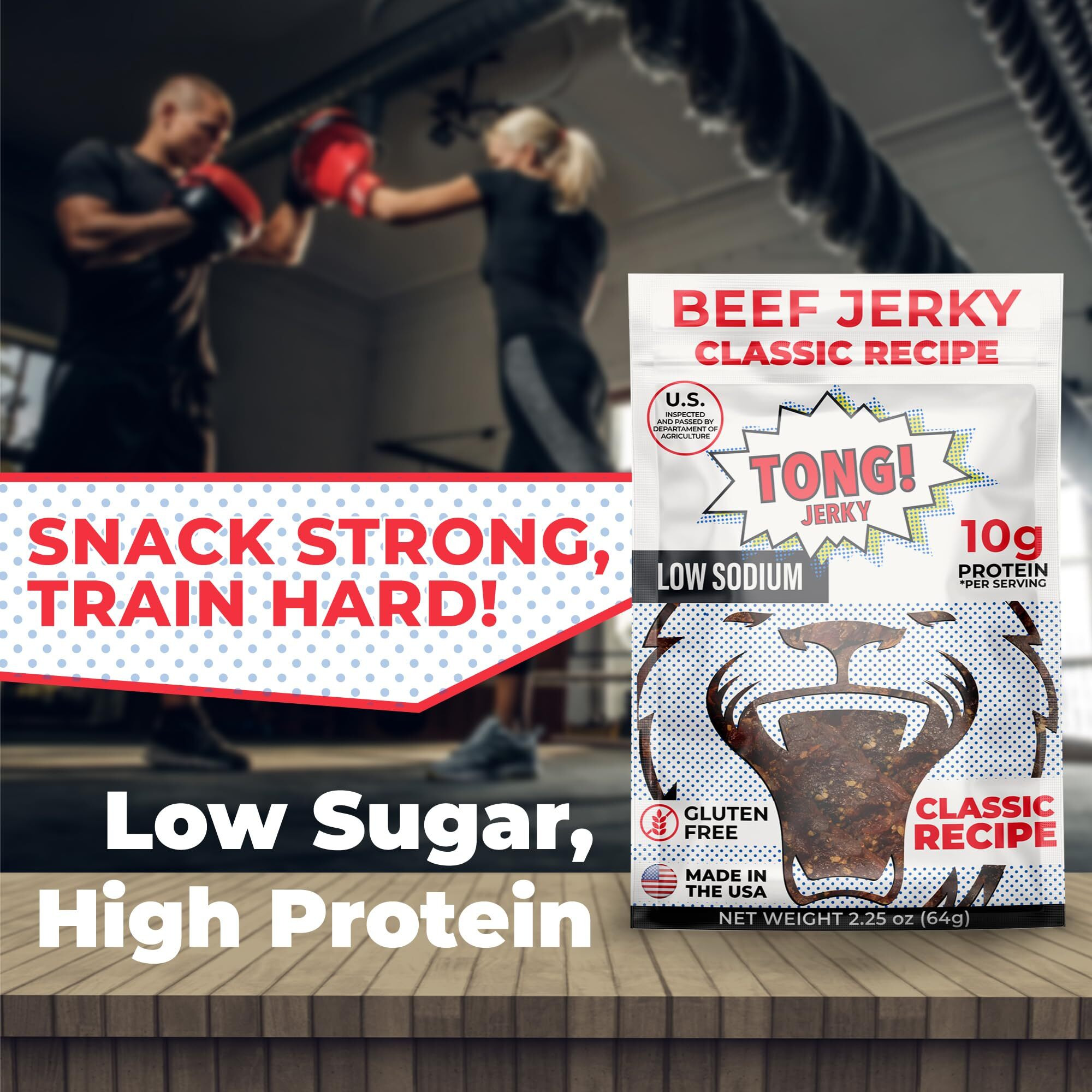 Tong Jerky Classic Flavor Beef Jerky Snacks 2.25 Oz (Pack Of 4) - Low-Sugar Jerky, Gluten-Free Beef Jerky, High Protein - People Choice Beef Jerky - Made With All-Natural Beef By Tong Jerky