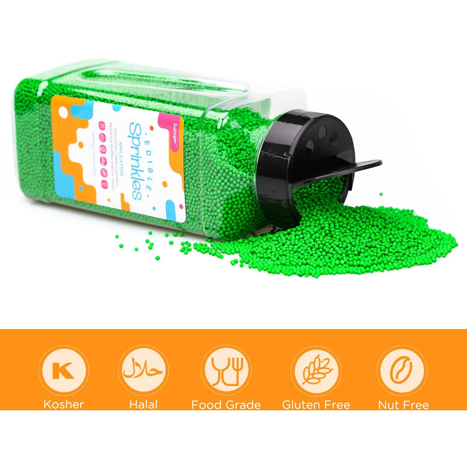 Easter Green Nonpareils Sprinkles, Sprinkles For Cake Decorating, 1.54 Lb Bulk, Gluten Free, Cake Toppers Decoration, Cookie, Cupcake, Fondant, Chocolate, Ice Cream