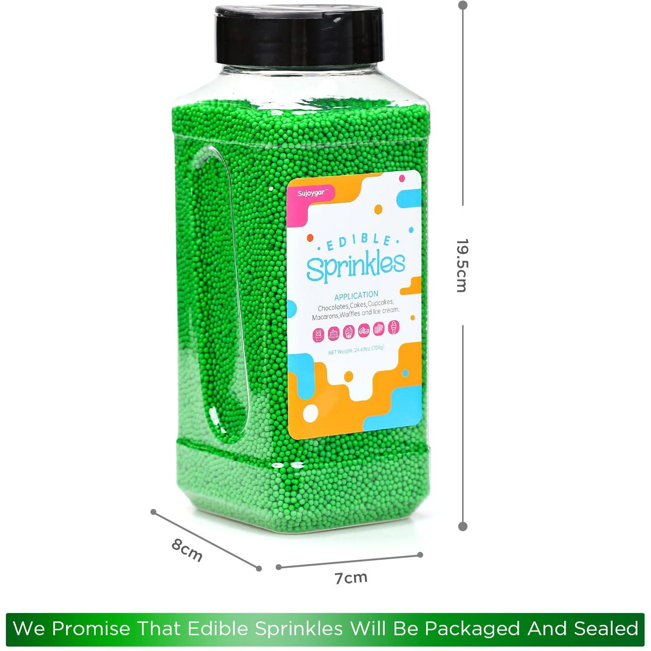 Easter Green Nonpareils Sprinkles, Sprinkles For Cake Decorating, 1.54 Lb Bulk, Gluten Free, Cake Toppers Decoration, Cookie, Cupcake, Fondant, Chocolate, Ice Cream