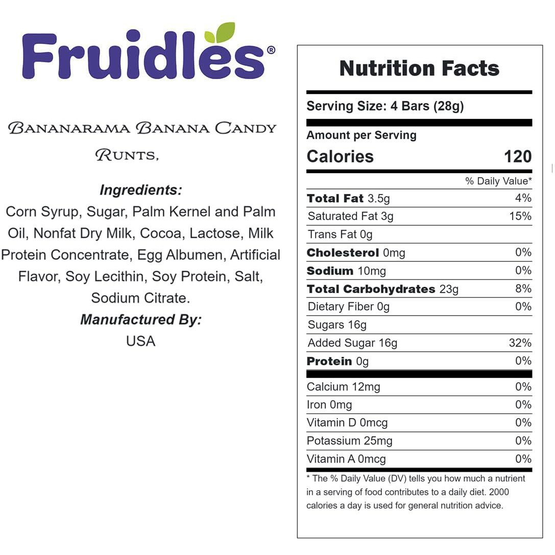 Fruidles Bananarama Banana Candy Runts, Hard Candy Treats, Kosher Certified, Family Size Party Bag (Yellow Banana Runts, 2 Pounds)