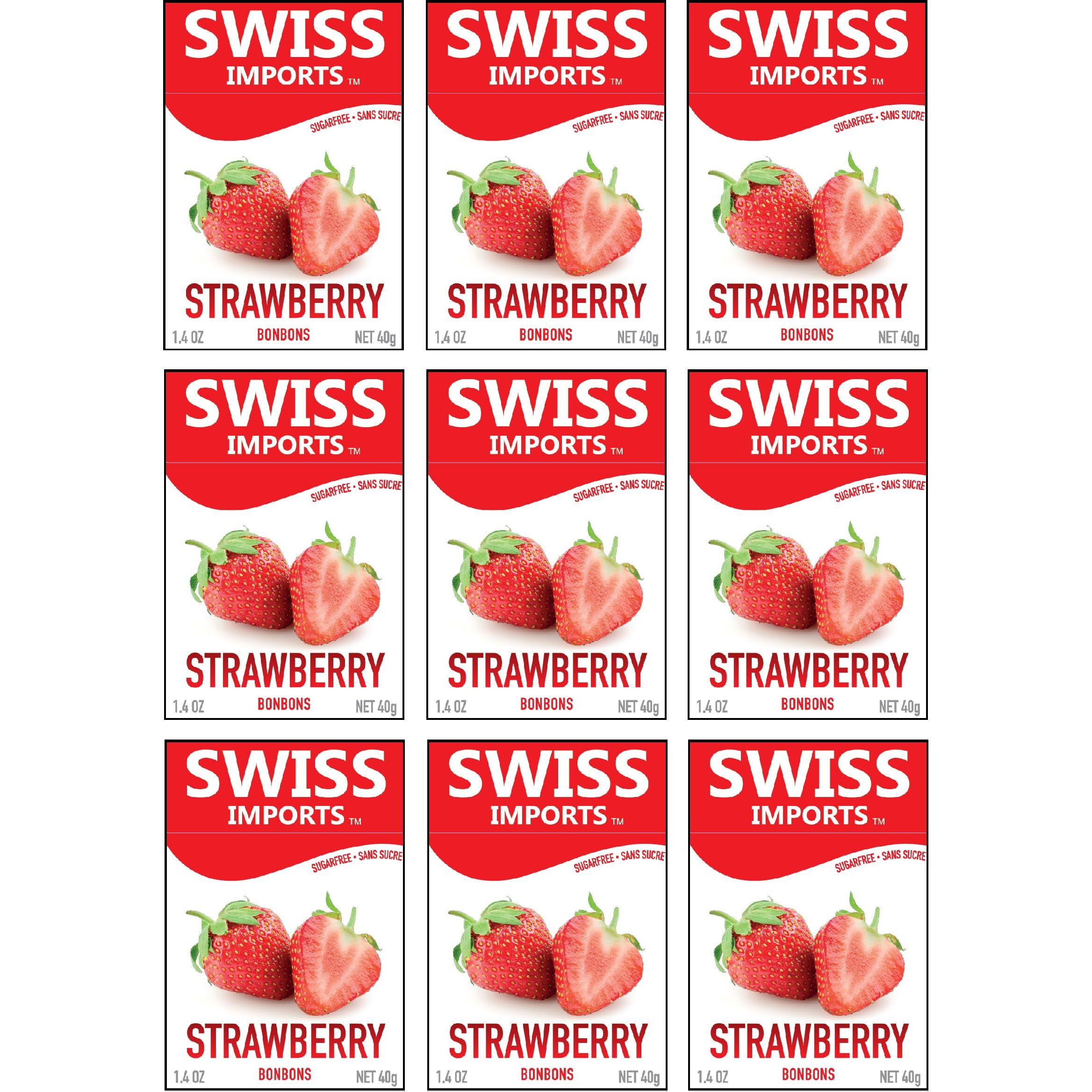 Swiss Imports Sugar Free Bonbons Hard Candy Drops, Strawberry, 1.4 Oz/40G Box, 9 Pack