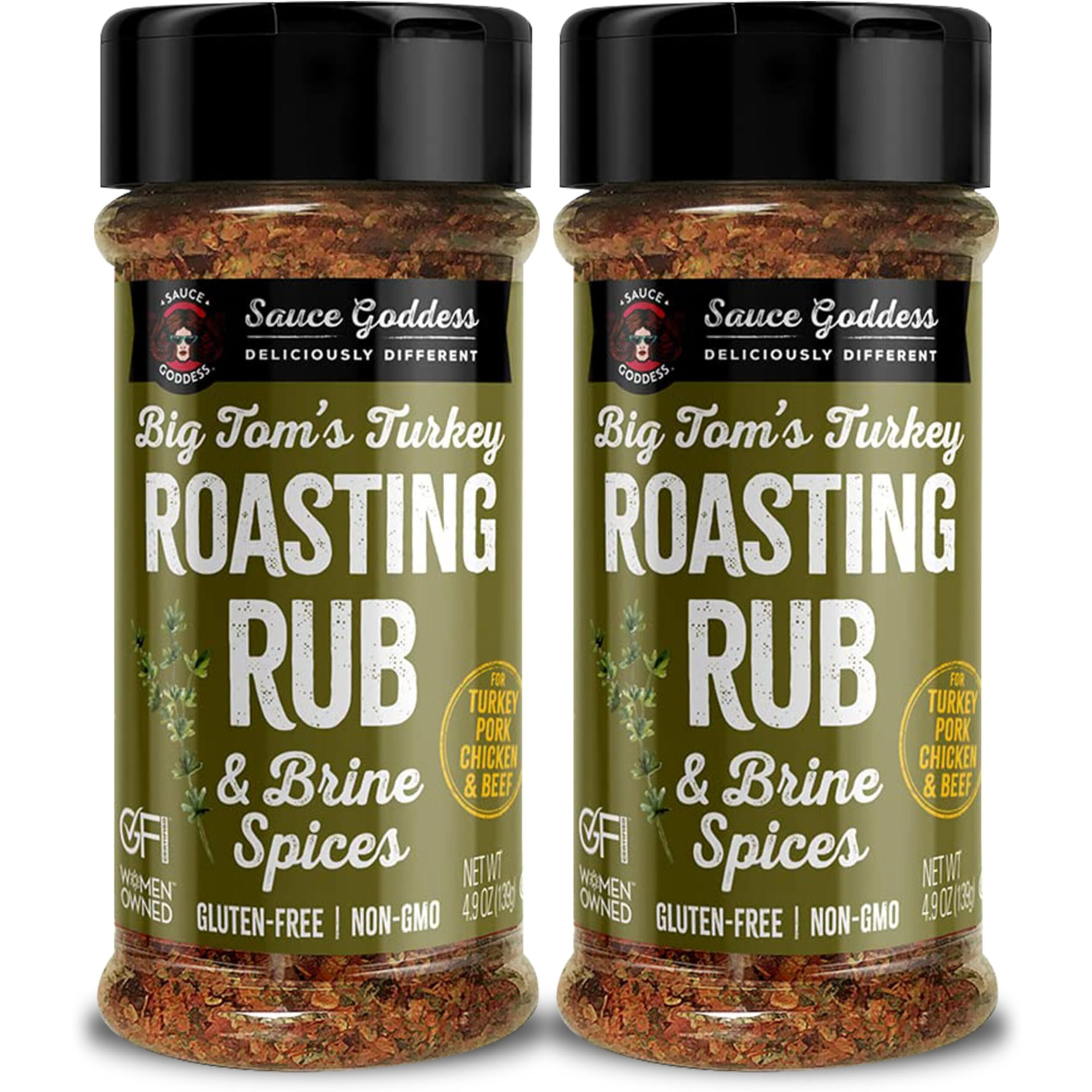 Sauce Goddess Big Tom's Turkey Roasting Rub And Brine Spices Shaker (2-Pack) - Gluten-Free, Seasonings And Spices For Cooking Turkey And Prime Rib Spices And Seasonings