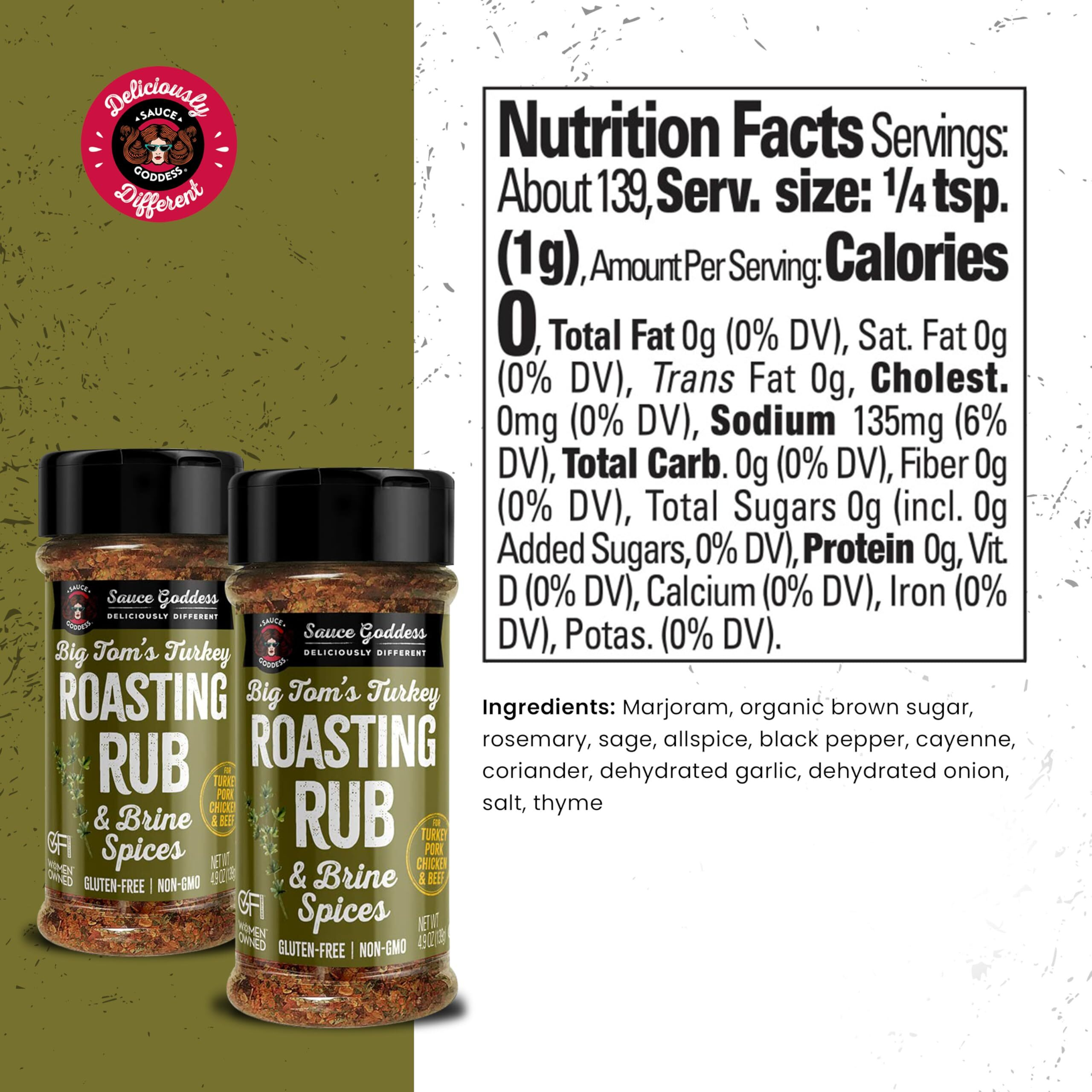 Sauce Goddess Big Tom's Turkey Roasting Rub And Brine Spices Shaker (2-Pack) - Gluten-Free, Seasonings And Spices For Cooking Turkey And Prime Rib Spices And Seasonings