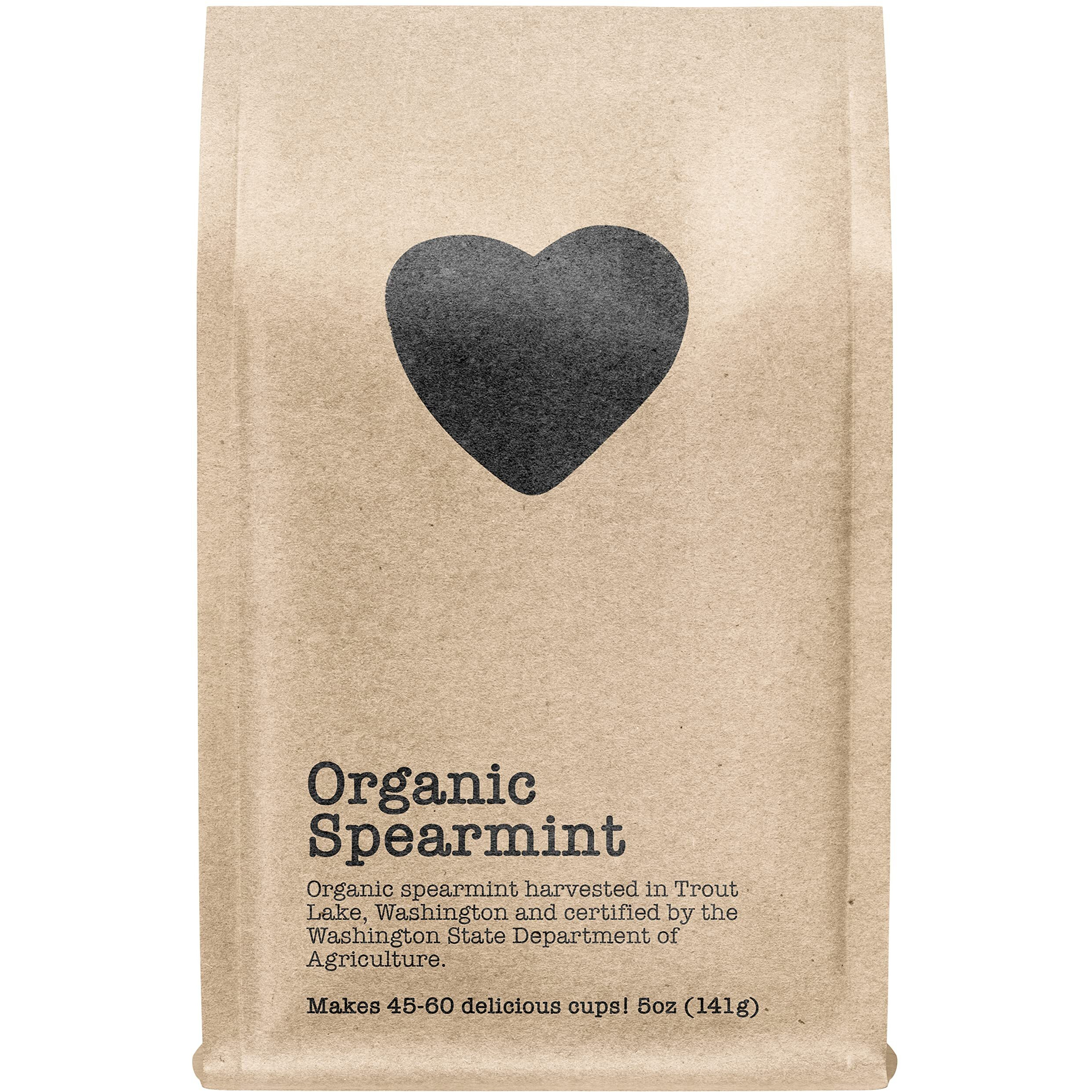 Organic Spearmint, 45-60 Servings, Eco-Conscious Zip Pouch, Caffeine Free, Pure Loose Leaf Tea Grown In America, 5 Ounce (Medium)