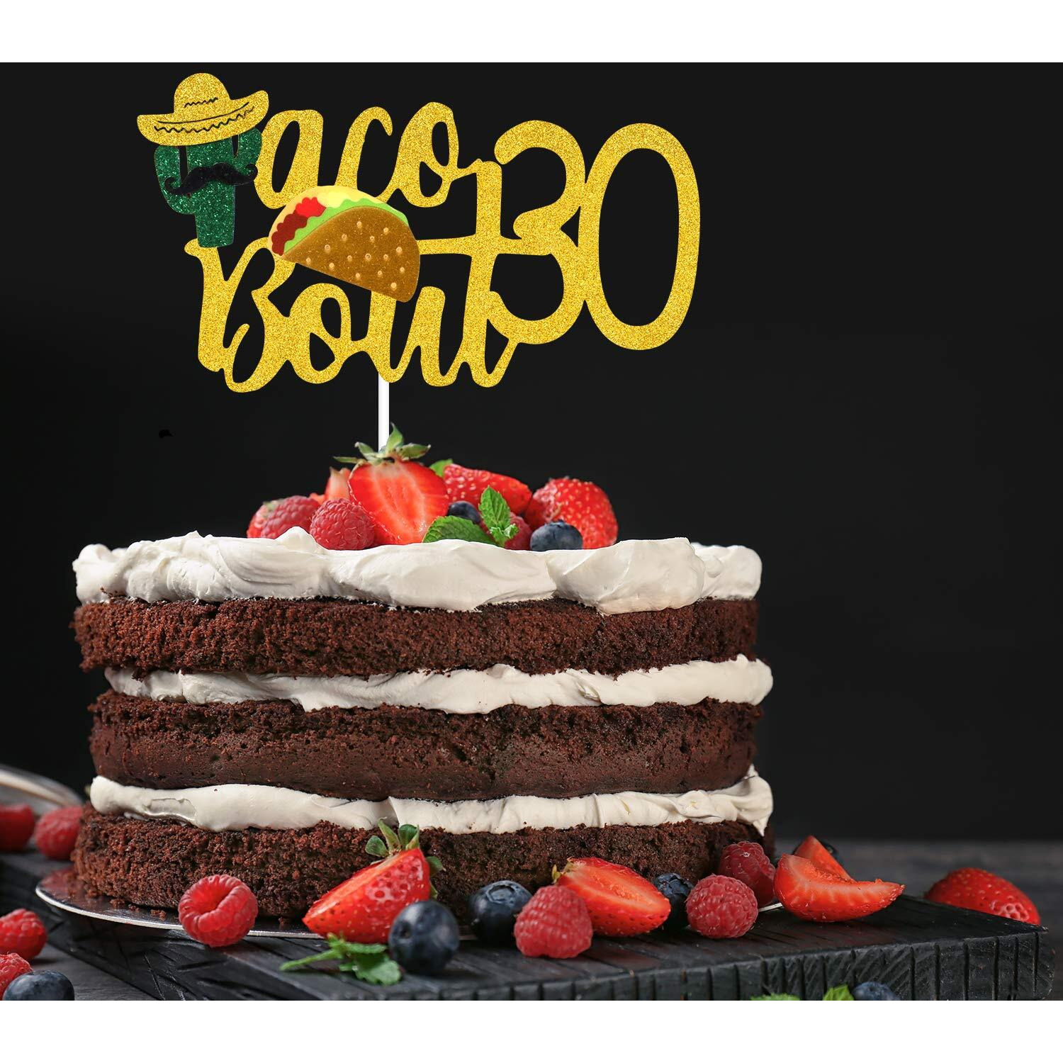 Taco Bout 30 Birthday Cake Topper - Fiesta 30Th Birthday Party Glitter Taco Cactus Cake Supplies - Fabulous Thirty - Mexican Summer Fiesta Party Decoration