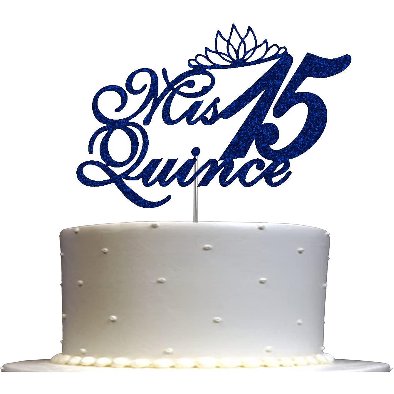 Mis Quince 15 Quinceanera Glitter Cake Topper, Fifteen Birthday Party Decorations Ideas, Premium Quality Decoration, Sturdy Doubled Sided Glitter, Acrylic Stick. Made In Usa (Blue)