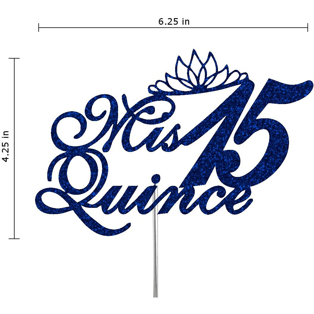 Mis Quince 15 Quinceanera Glitter Cake Topper, Fifteen Birthday Party Decorations Ideas, Premium Quality Decoration, Sturdy Doubled Sided Glitter, Acrylic Stick. Made In Usa (Blue)