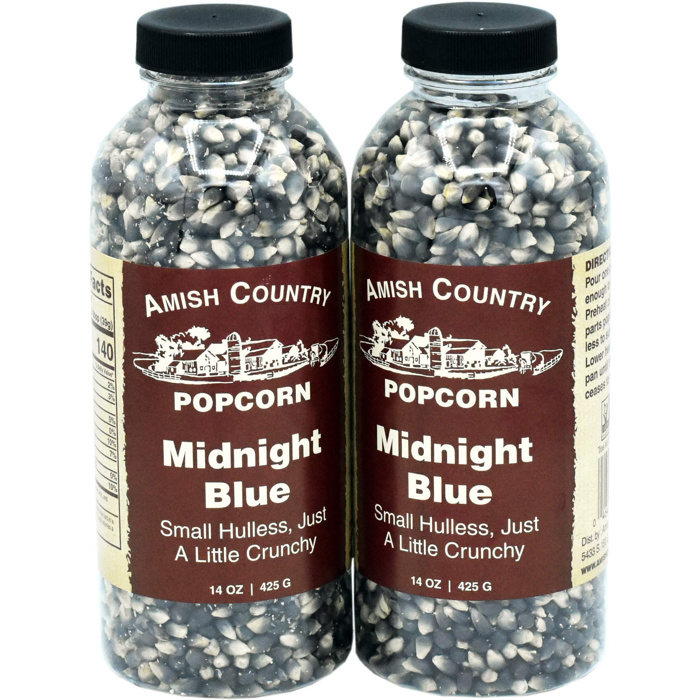 Amish Country Popcorn | 2-14 Oz Bottles | Midnight Blue Popcorn Kernels | Old Fashioned, Non-Gmo And Gluten Free (2-14 Oz Bottles)