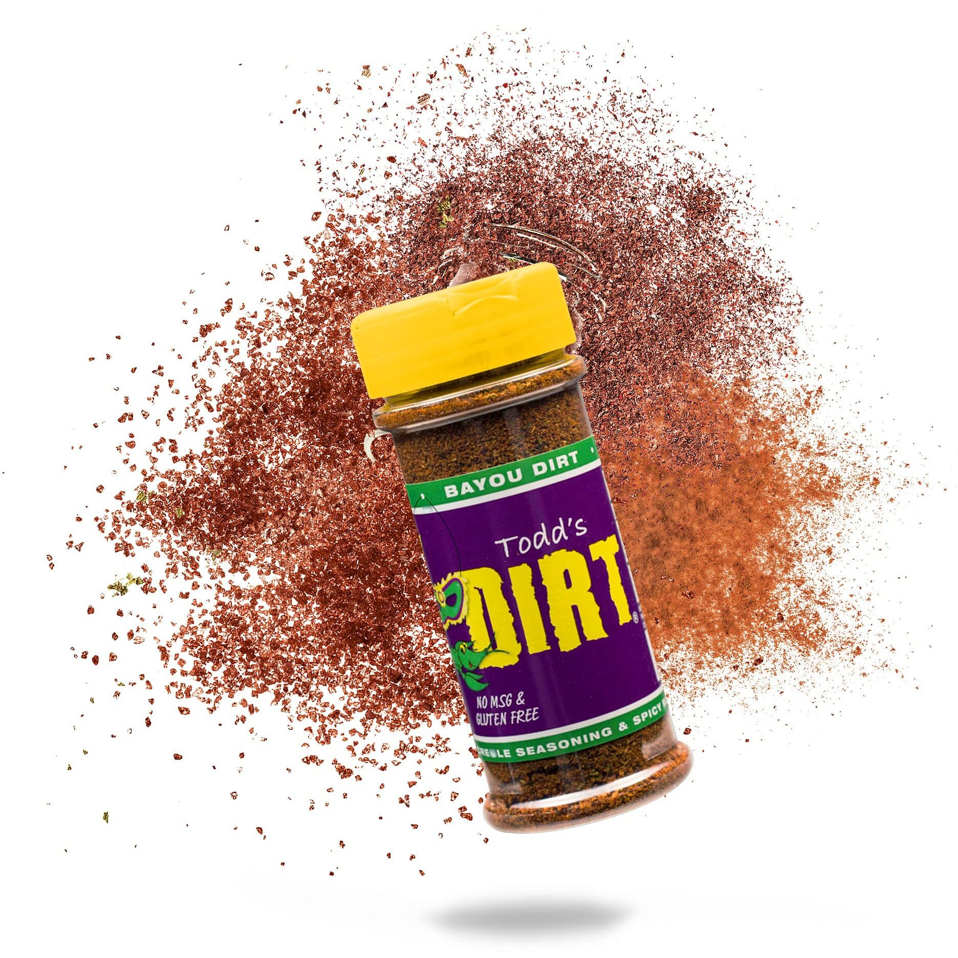 Todds Dirt - Bayou Dirt Small Bottle 3.3Oz, Cajun & Blackening Seasoning, Gourmet Spicy All Purpose Seasoning Thats Great On Everything, 100% All Natural With No Msg & Gluten-Free, 3.3Oz