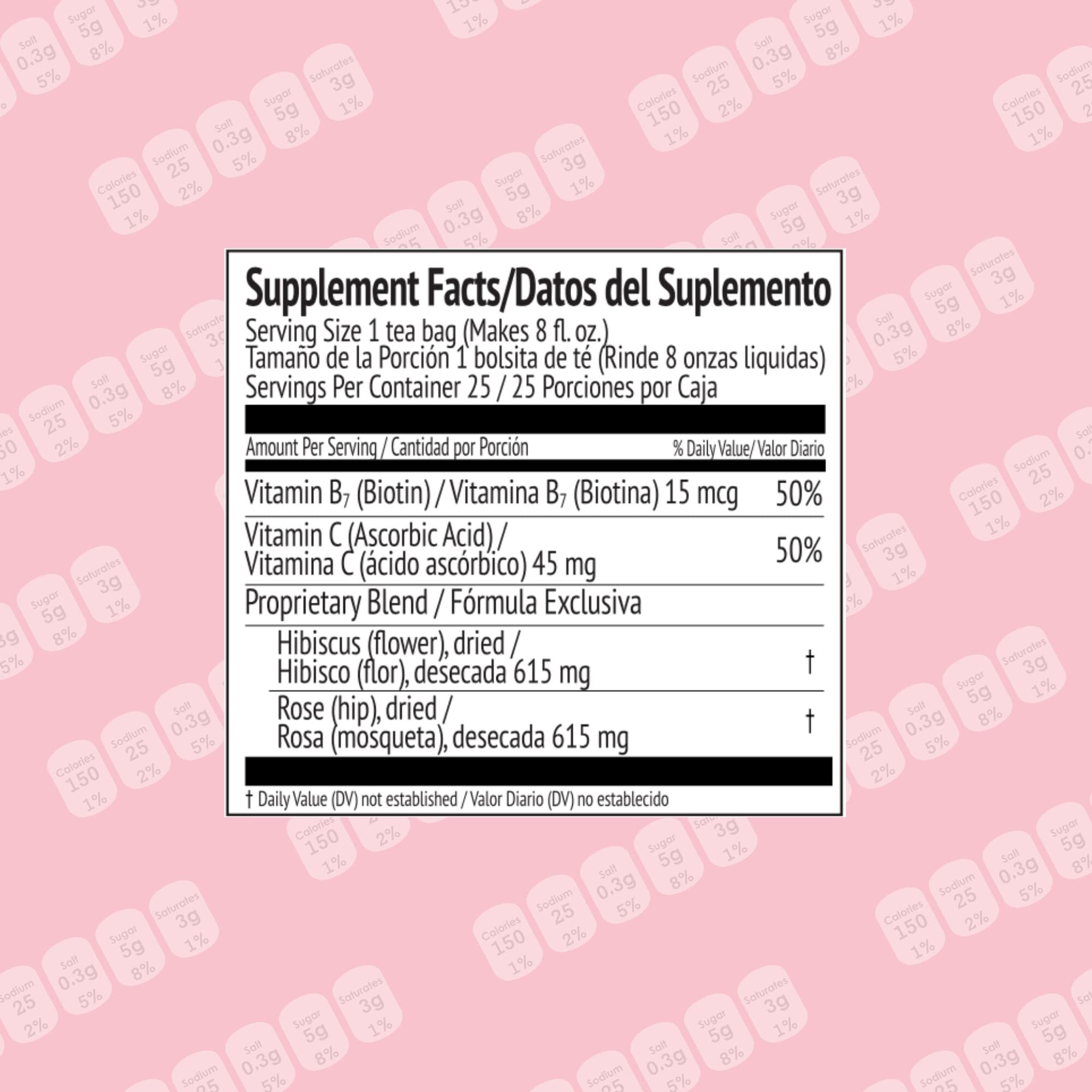 Hyleys Beauty Tea - Pomegranate Flavor - 25 Tea Bags - Rich In Biotin And Vitamin C - Healthy Skin And Nails
