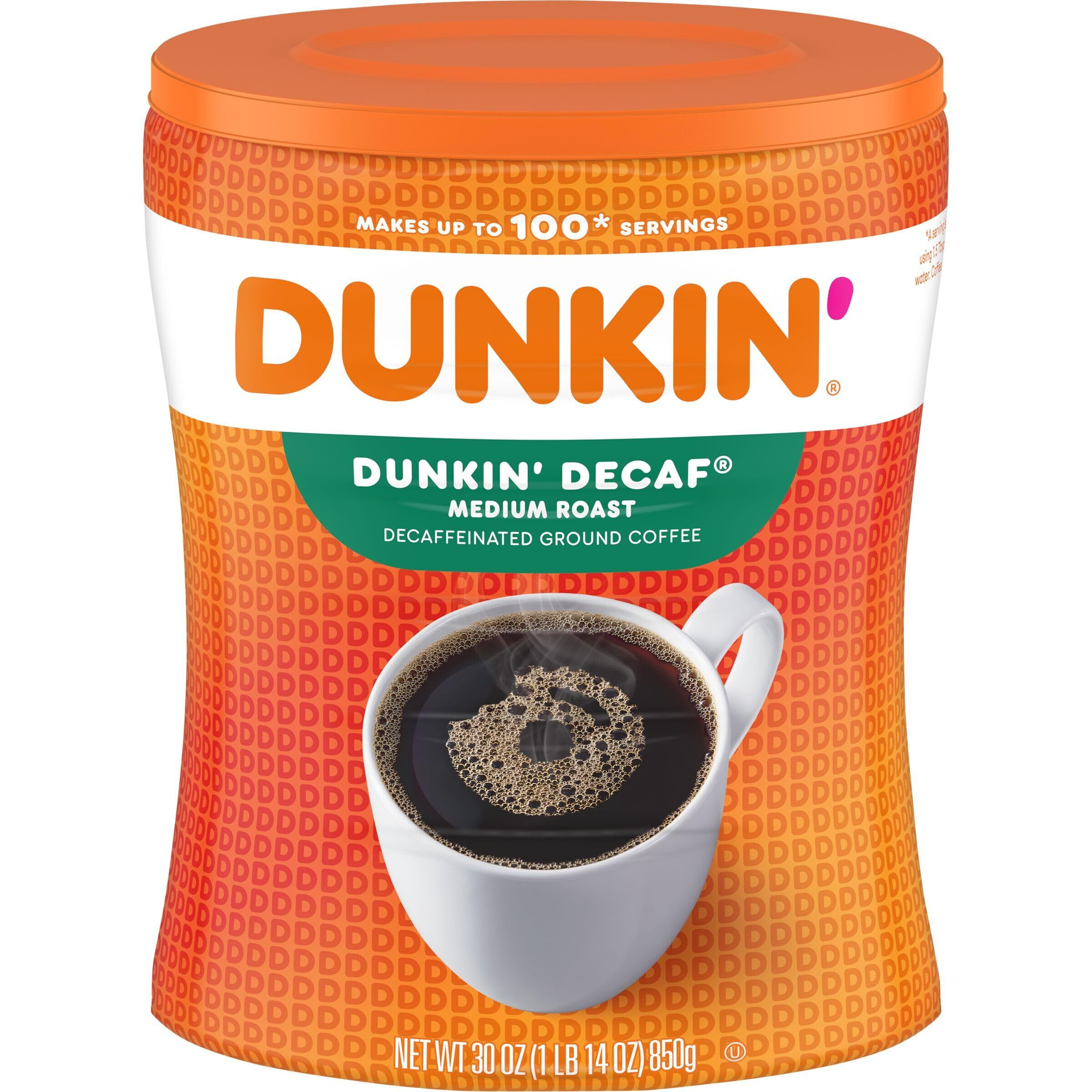 Dunkin' Decaf Medium Roast Decaffeinated Ground Coffee, 30 Ounce (Pack Of 4)
