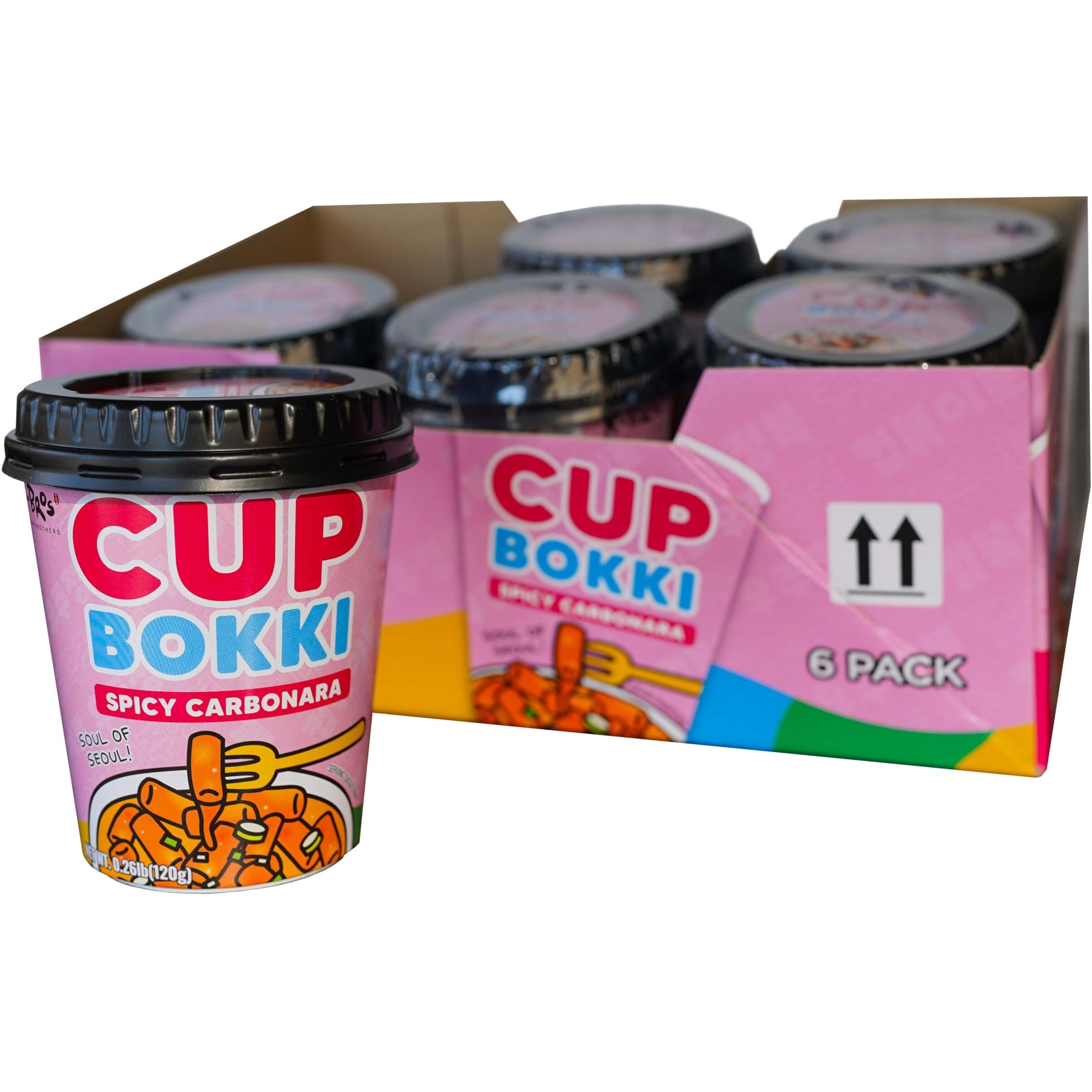Cupbokki Korean Tteokbokki Rice Cakes, Spicy Carbonara Flavor, 6 Pack - Authentic Korean Rice Cake Jjajang From The Korean Bros ()