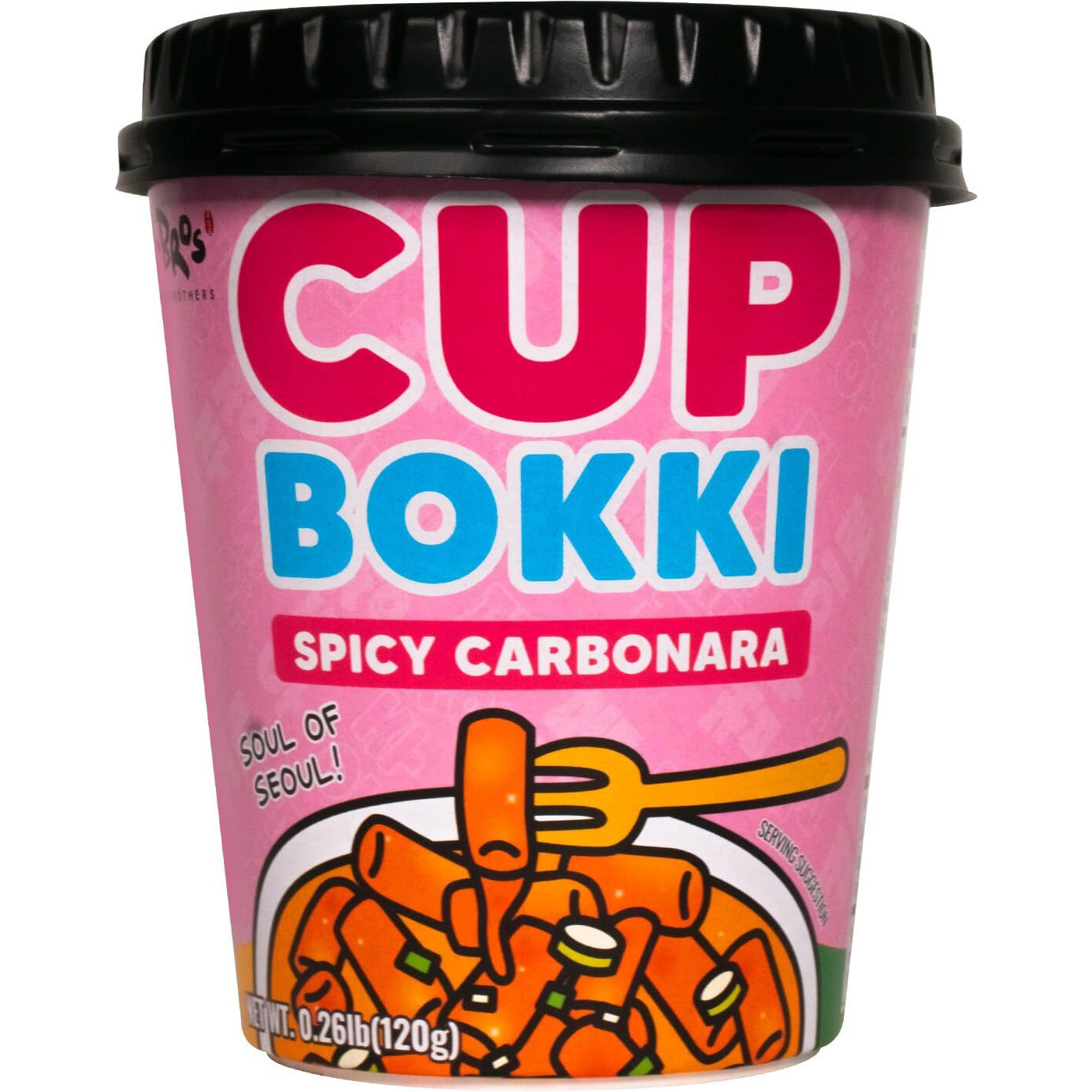 Cupbokki Korean Tteokbokki Rice Cakes, Spicy Carbonara Flavor, 6 Pack - Authentic Korean Rice Cake Jjajang From The Korean Bros ()