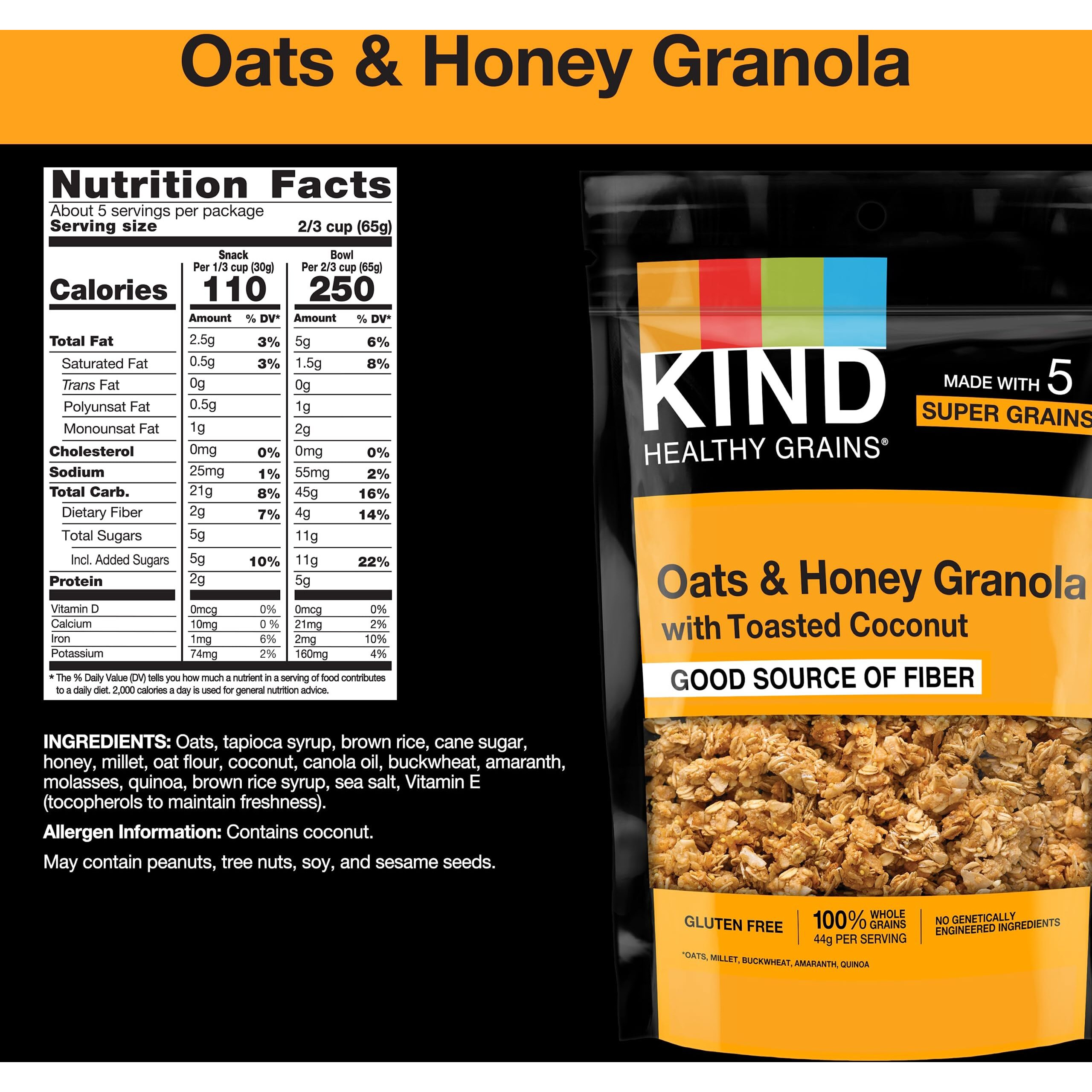 Kind Healthy Grains Clusters, Oats & Honey, Healthy Snacks, Gluten Free, 10G Protein, 3 Count