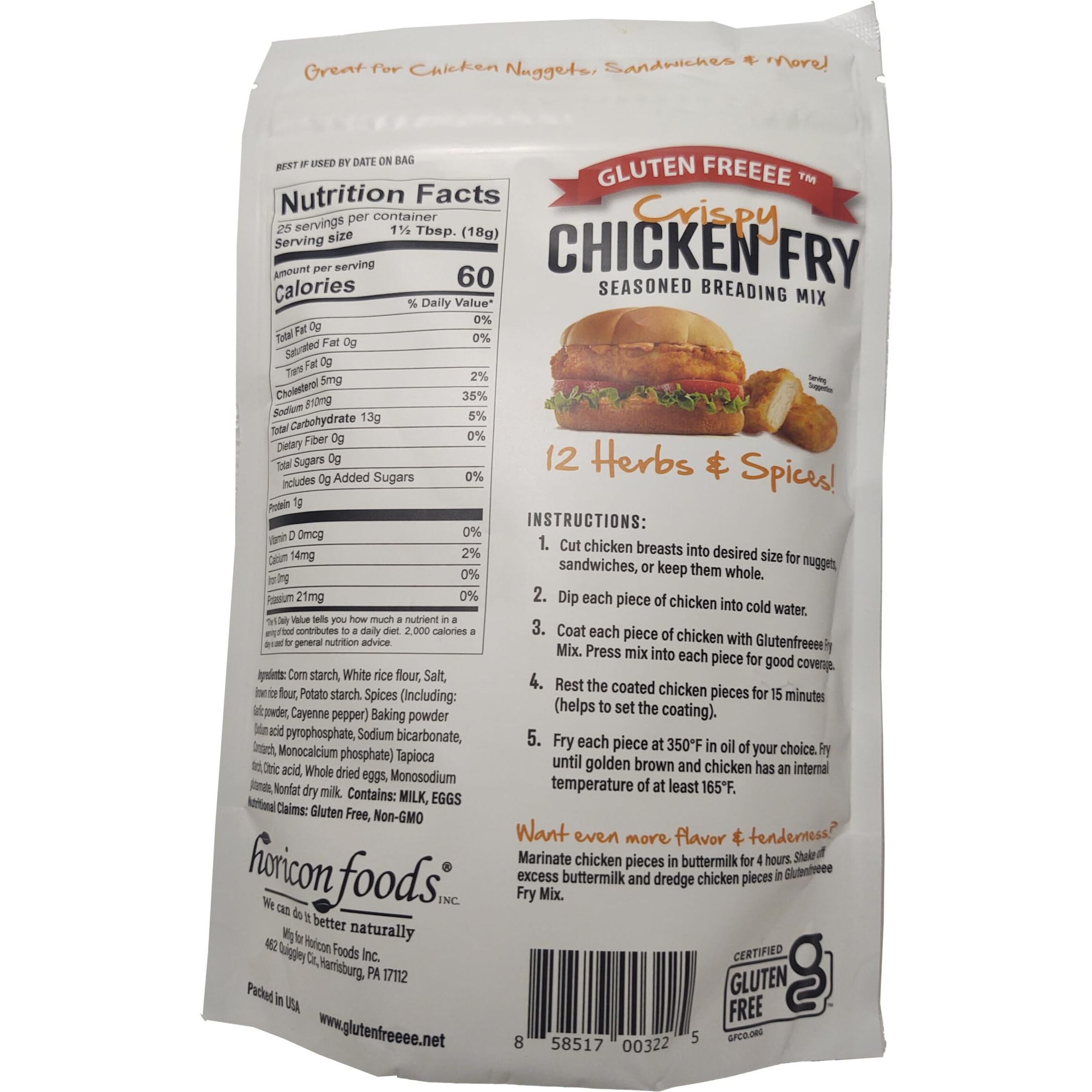 Glutenfreeee Gluten Free Seasoned Breading Mix, Crispy Chicken Fry, 16 Ounce - Tastes Great, 12 Herbs And Spices, Great For Chicken Nuggets, Sandwiches, Fried Chicken, Celiac Friendly