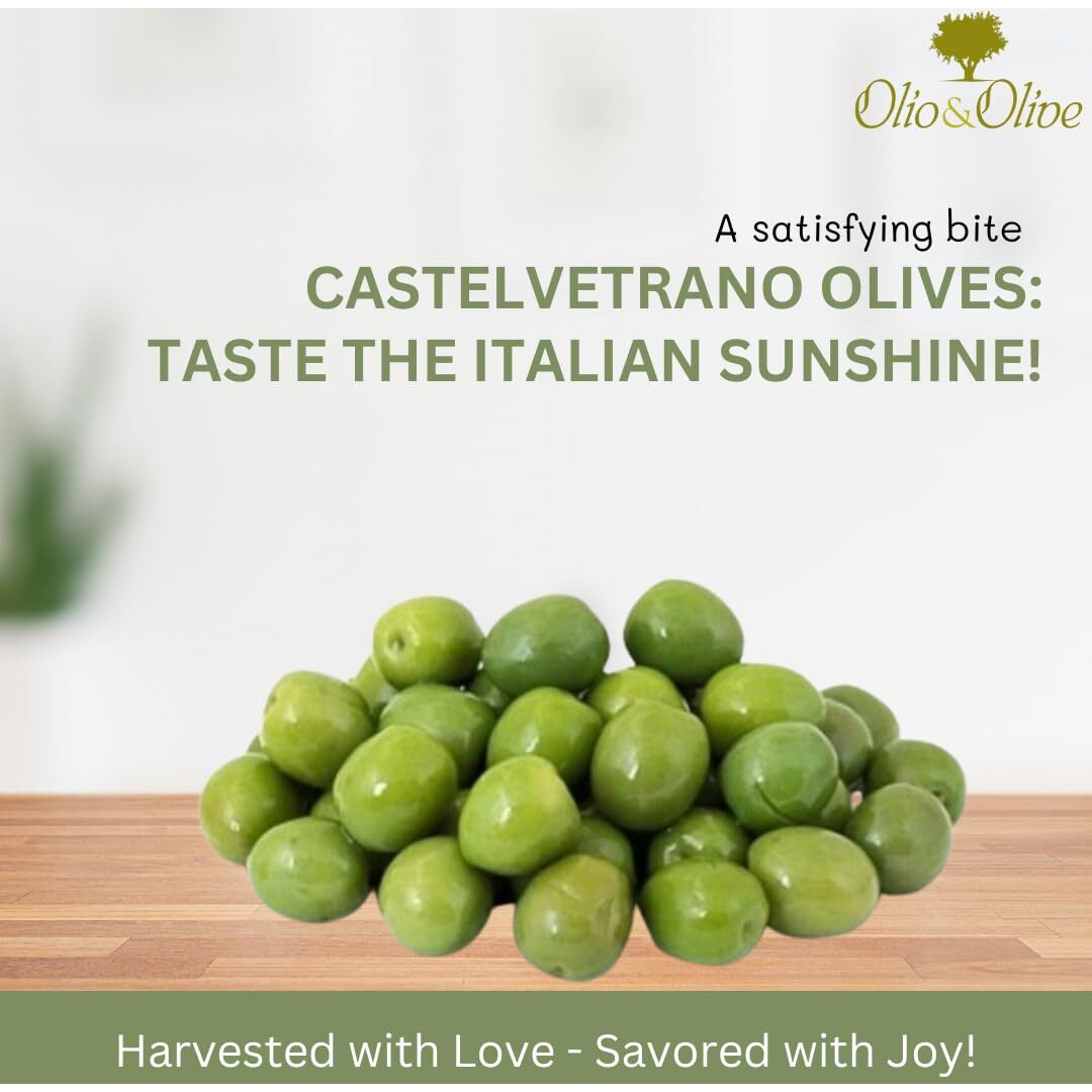 Olio&Olive Castelvetrano Green Italian Olives - Vacuum Packed And Less Salty - Buttery And Tender Taste - Vibrant And Fresh Color - 1Lb Pack (Drained Weight) - Imported From Sicily-Italy
