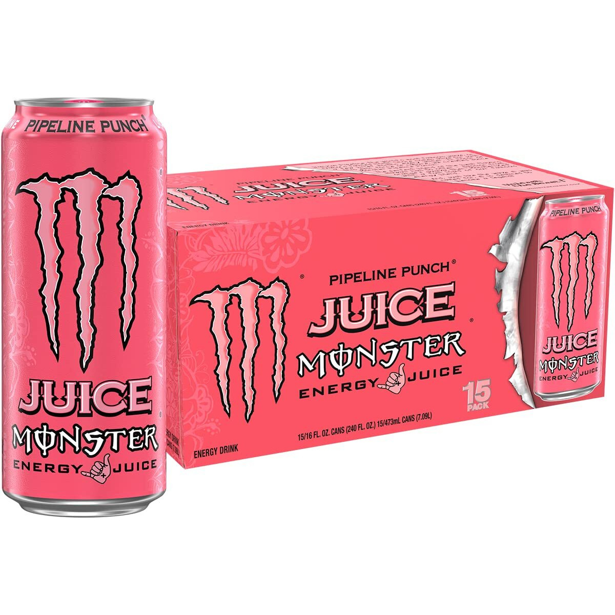 Monster Energy Juice Pipeline Punch, Energy + Juice, Energy Drink, 16 Ounce (Pack Of 15)