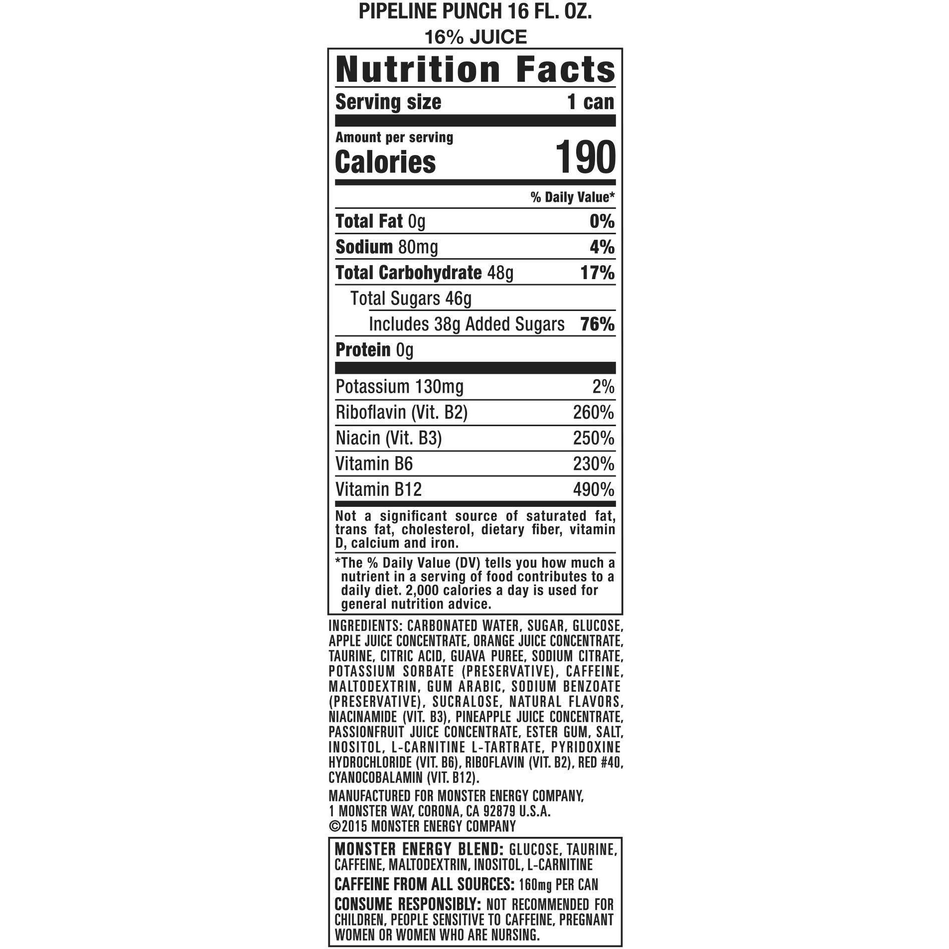 Monster Energy Juice Pipeline Punch, Energy + Juice, Energy Drink, 16 Ounce (Pack Of 15)