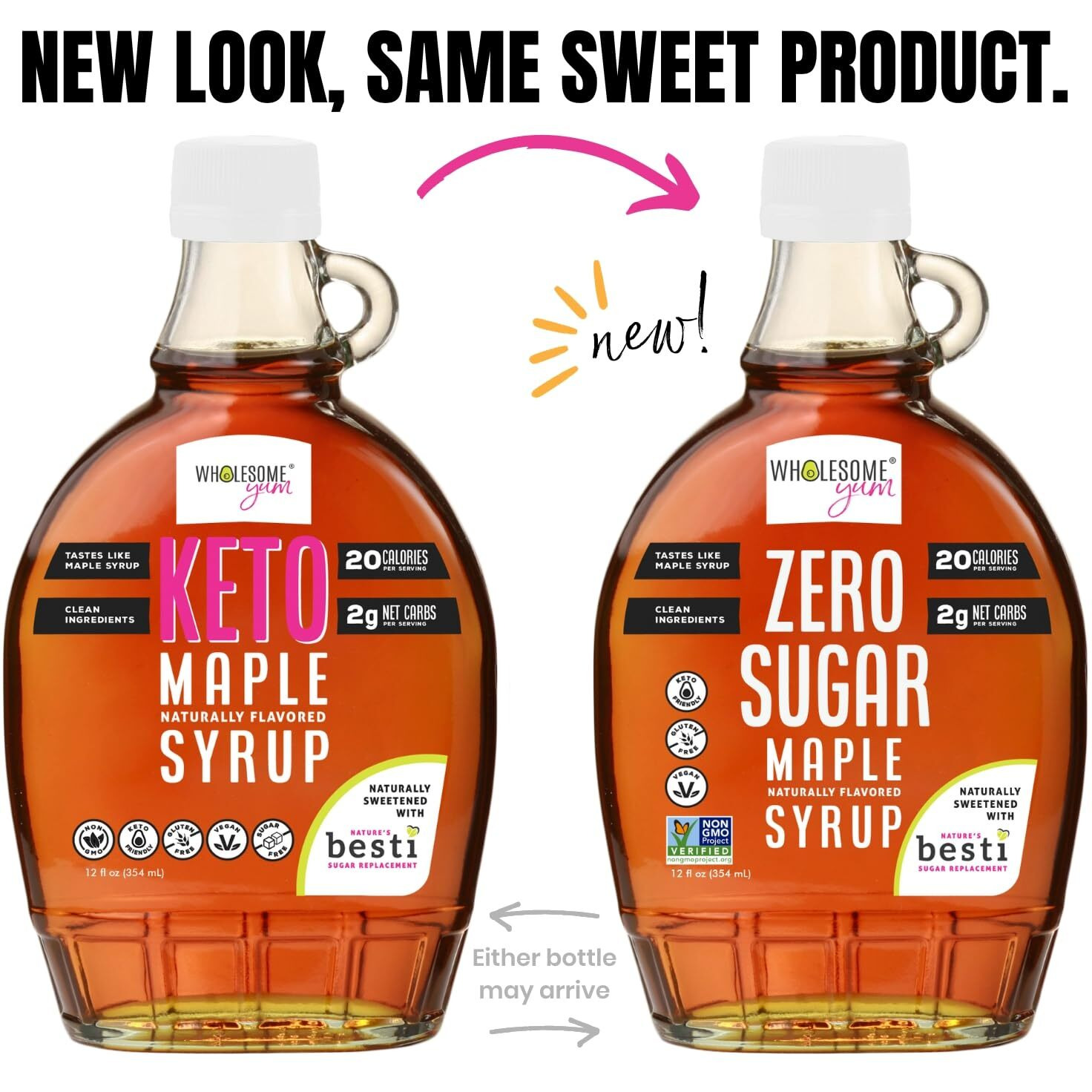 Wholesome Yum Zero Sugar Maple Syrup (Keto Maple Syrup) With Monk Fruit & Allulose - Natural Sugar Free Pancake Syrup - Non Gmo, Low Carb, Gluten Free, Vegan, No Aftertaste (12 Fl Oz)