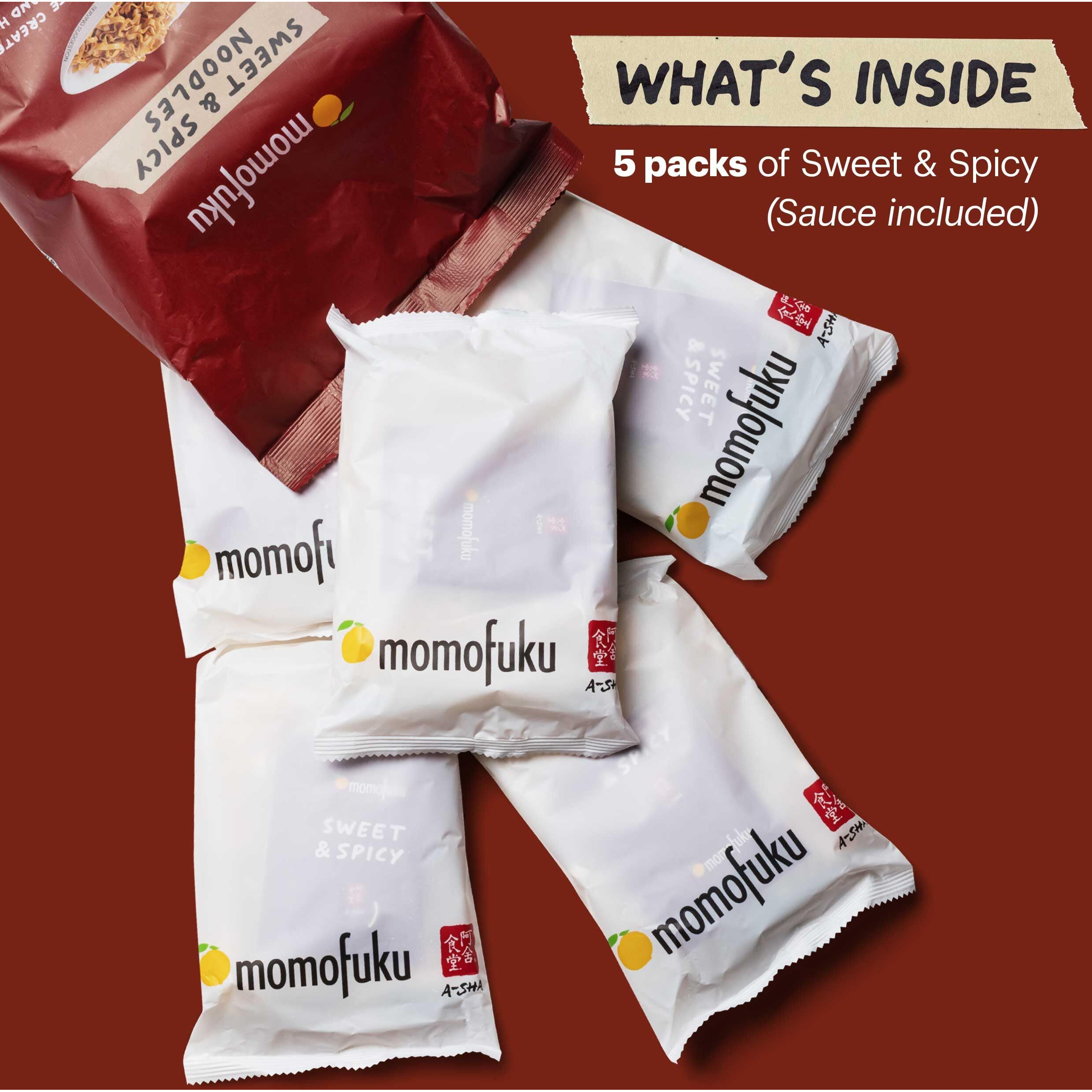 Momofuku Sweet & Spicy Ramen Noodles By David Chang, 5 Count (Pack Of 1) Air-Dried Vegan Instant Noodles 11G Of Plant Based Protein