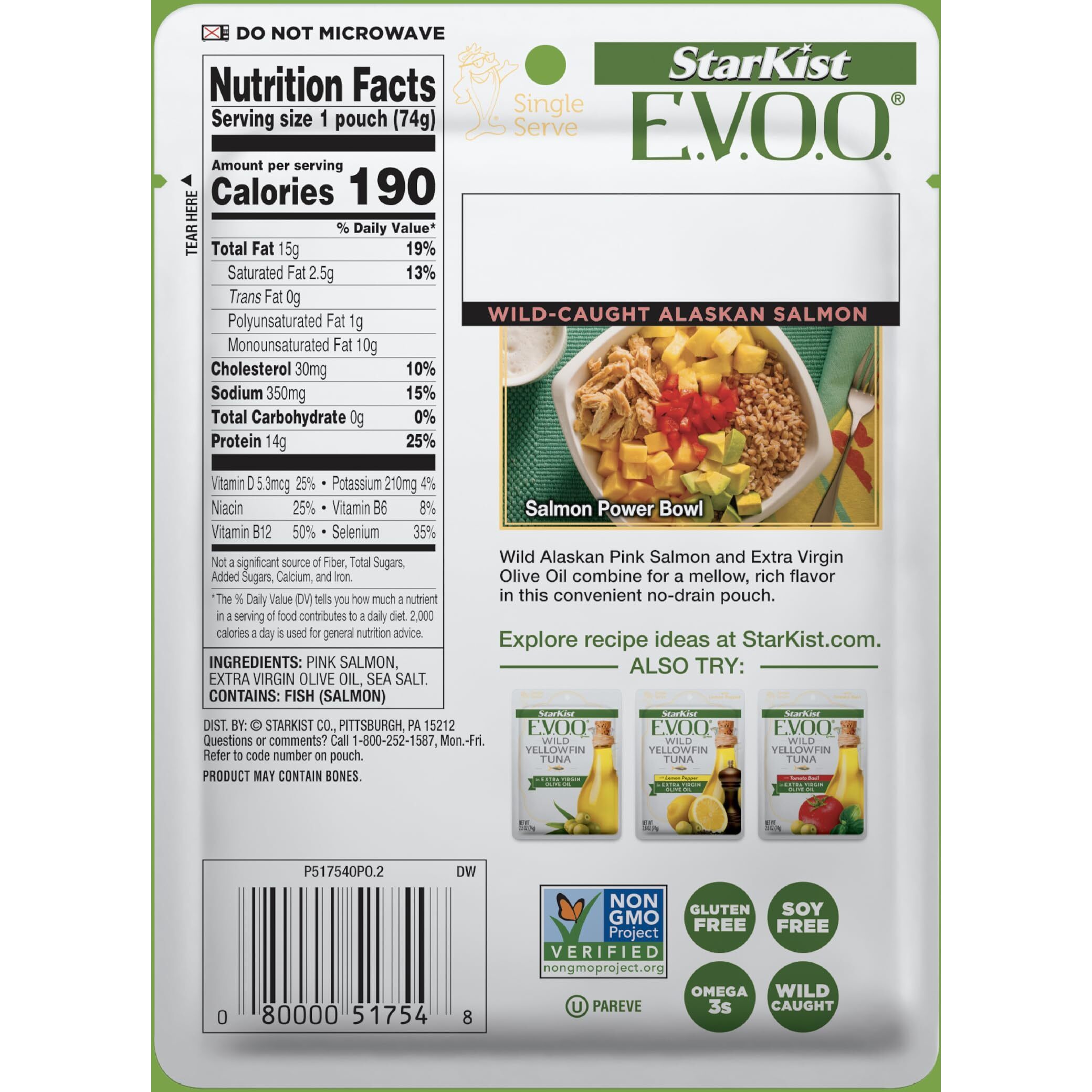 Starkist E.V.O.O. Wild-Caught Pink Salmon, 2.6 Oz, Pack Of 12