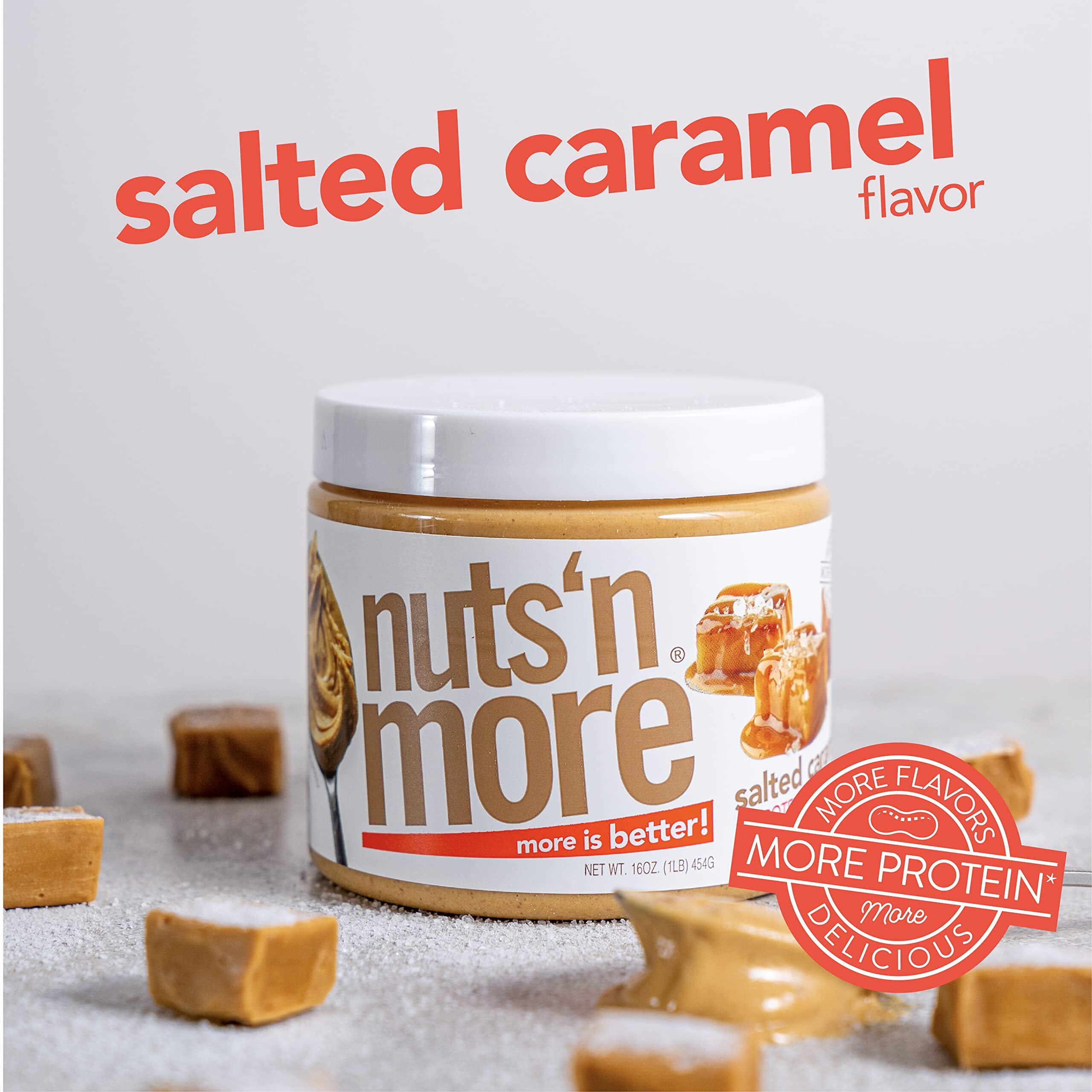 Nuts N More Salted Caramel Peanut Spread, All Natural Snack, Low Carb, Low Sugar, Gluten Free, Non-Gmo, High Protein Flavored Nut Butter (15 Oz Jar)