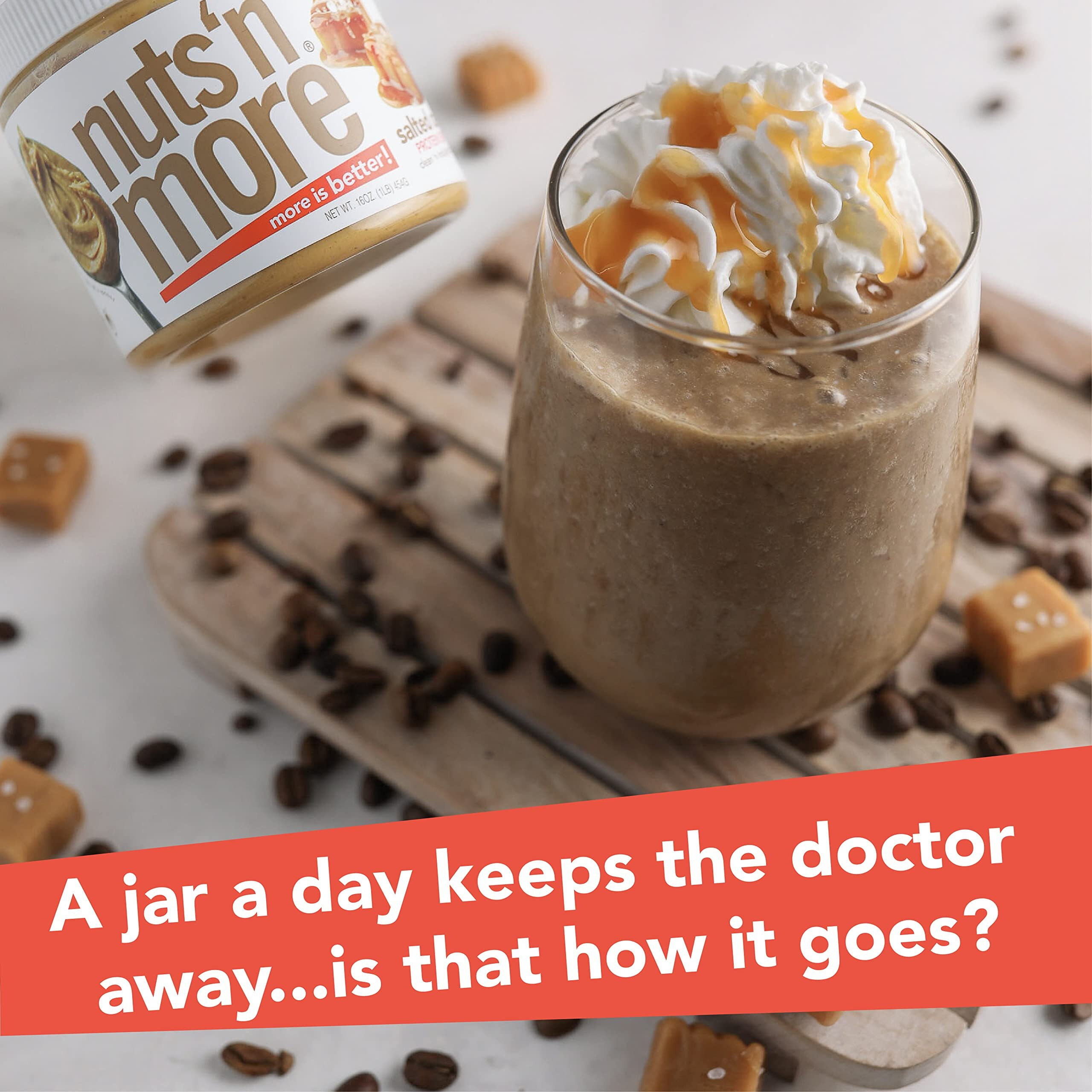 Nuts N More Salted Caramel Peanut Spread, All Natural Snack, Low Carb, Low Sugar, Gluten Free, Non-Gmo, High Protein Flavored Nut Butter (15 Oz Jar)