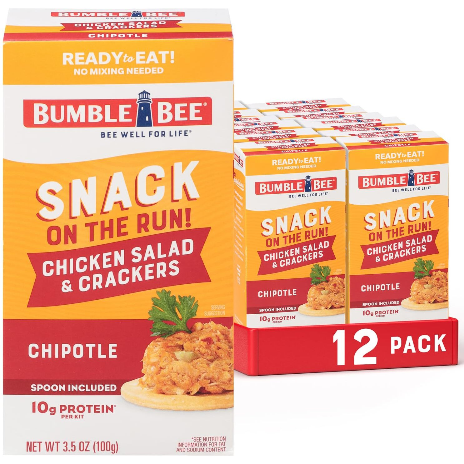 Bumble Bee Snack On The Run Chipotle Chicken Salad With Crackers Kit, 3.5 Oz (Case Of 12) - Ready To Eat, Spoon Included - Shelf Stable & Convenient Protein Snack