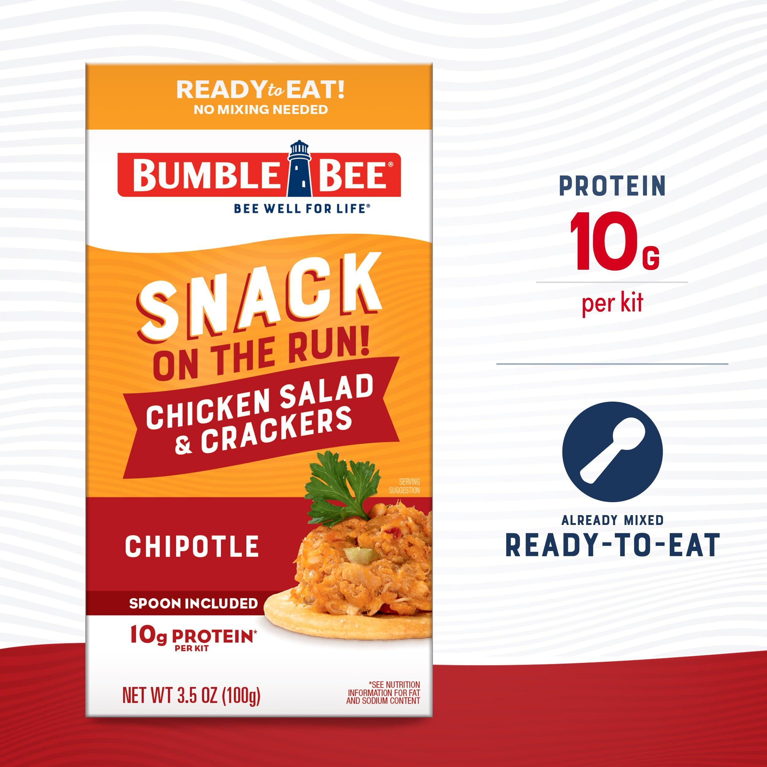 Bumble Bee Snack On The Run Chipotle Chicken Salad With Crackers Kit, 3.5 Oz (Case Of 12) - Ready To Eat, Spoon Included - Shelf Stable & Convenient Protein Snack