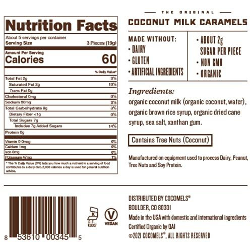 Cocomels Sea Salt Coconut Milk Caramels, 3.5 Oz, 3 Pack, Dairy Free, Vegan, Organic