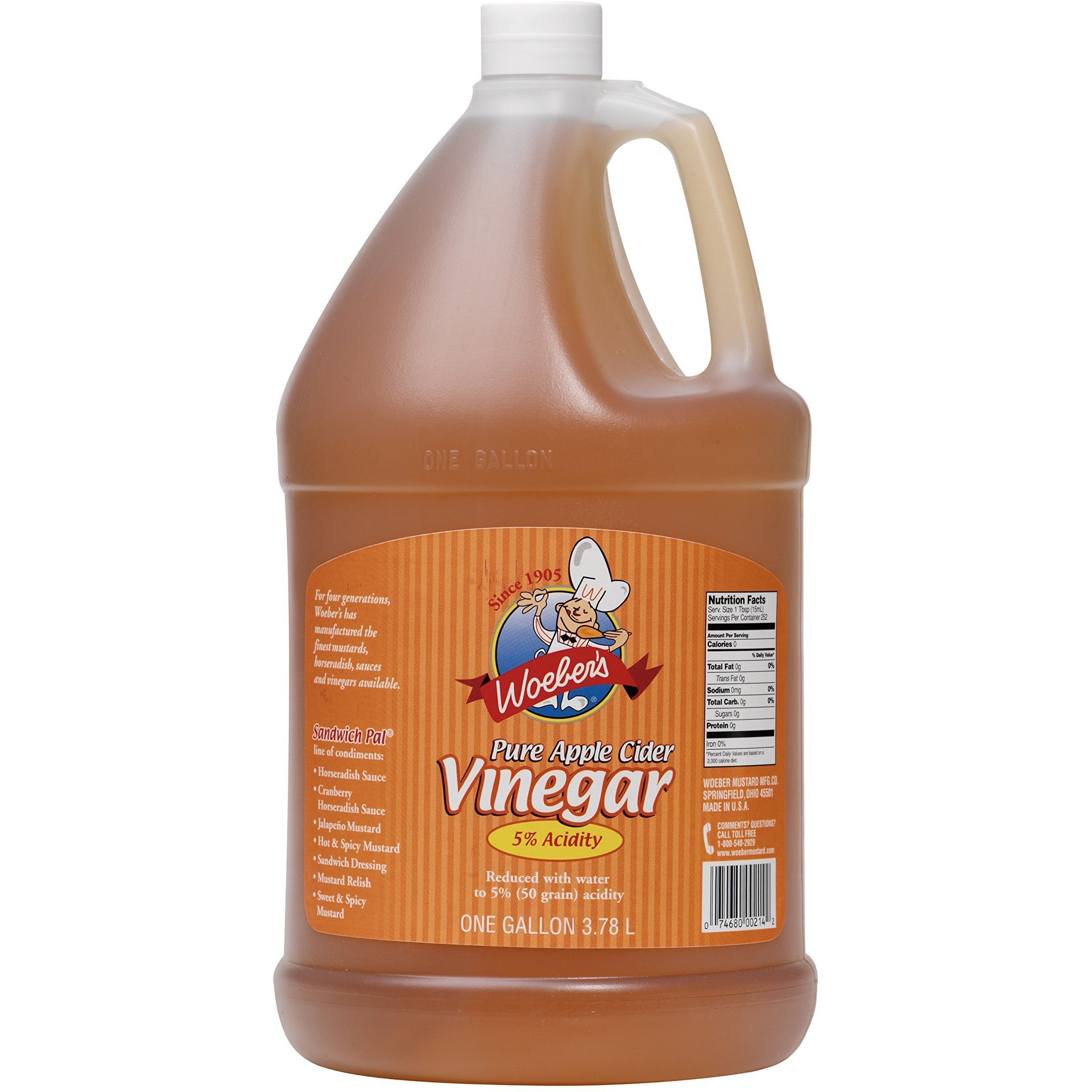 Woeber's Pure Apple Cider Vinegar, 5% Acidity, 128 Ounces (1 Gallon Jug)