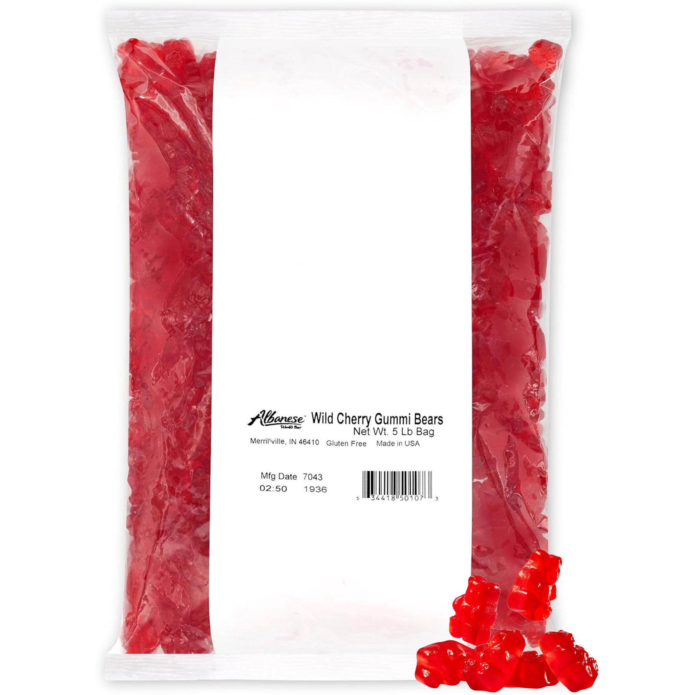 Albanese World's Best Wild Cherry Gummi Bears, 5Lbs Of Candy