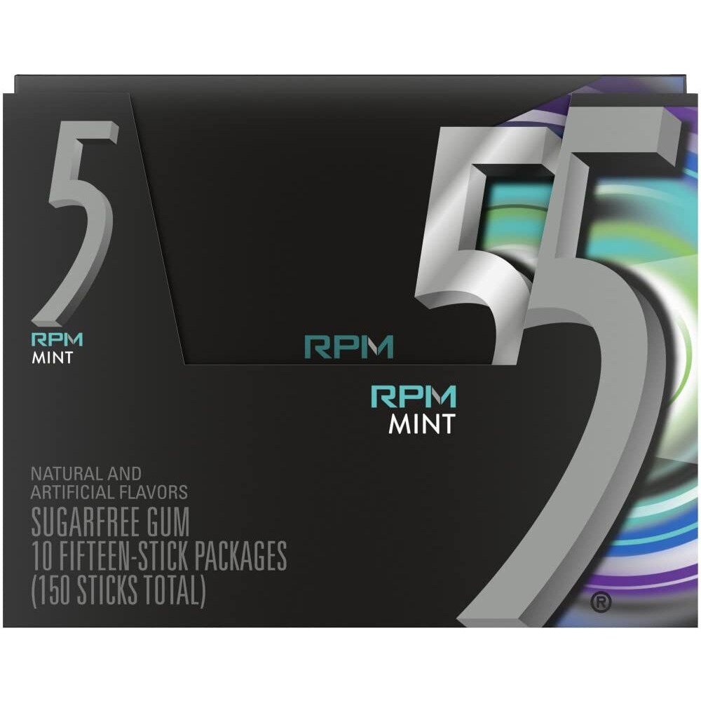 5 Gum Rpm Mint Sugarfree Gum, 15 Count (Pack Of 10)