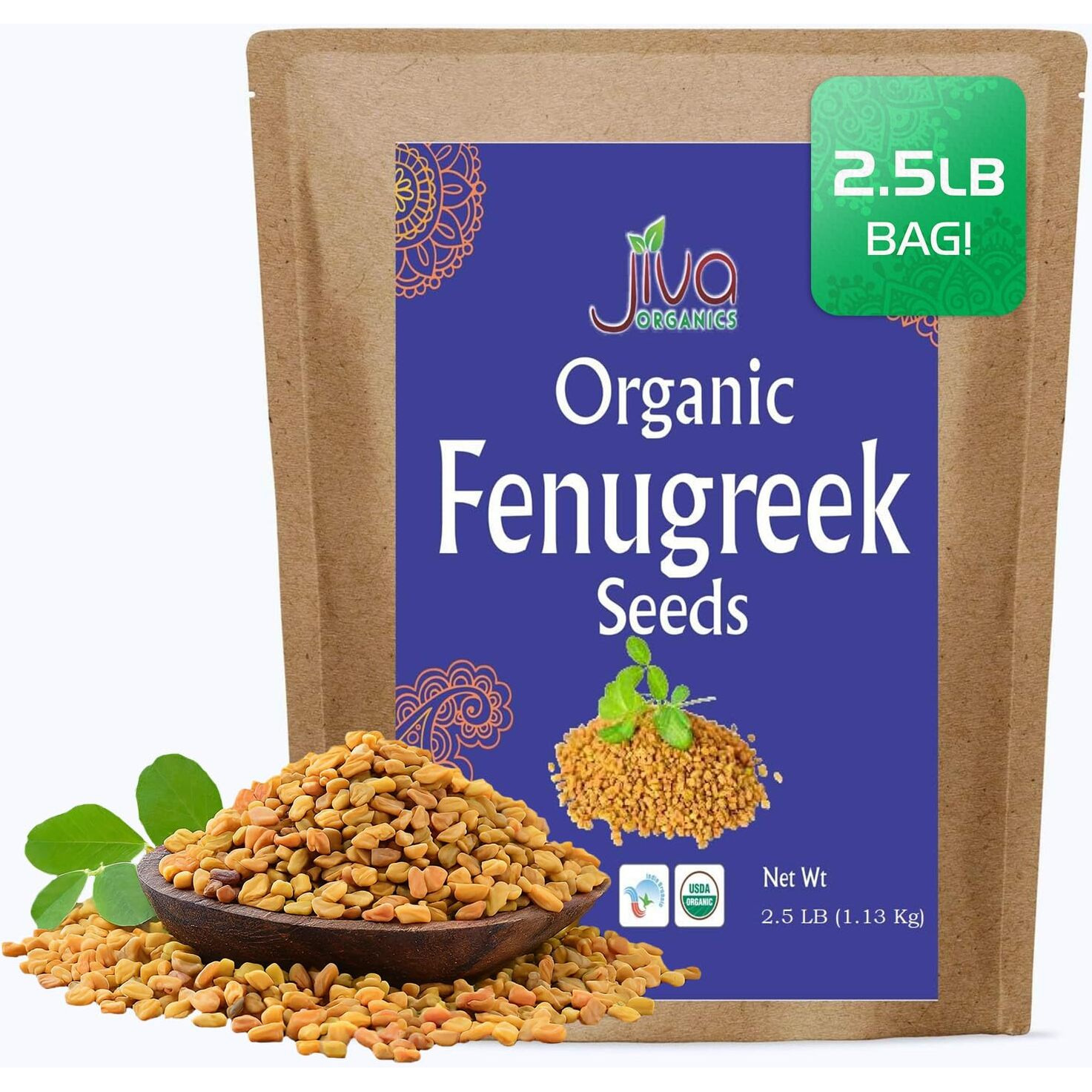 Jiva Organic Fenugreek Seeds 2.5 Lb Bulk - As Seen On Tik Tok - Whole Methi Seeds - Non Gmo, Non-Irradiated, Gluten Free - (Fenogreco En Semillas)