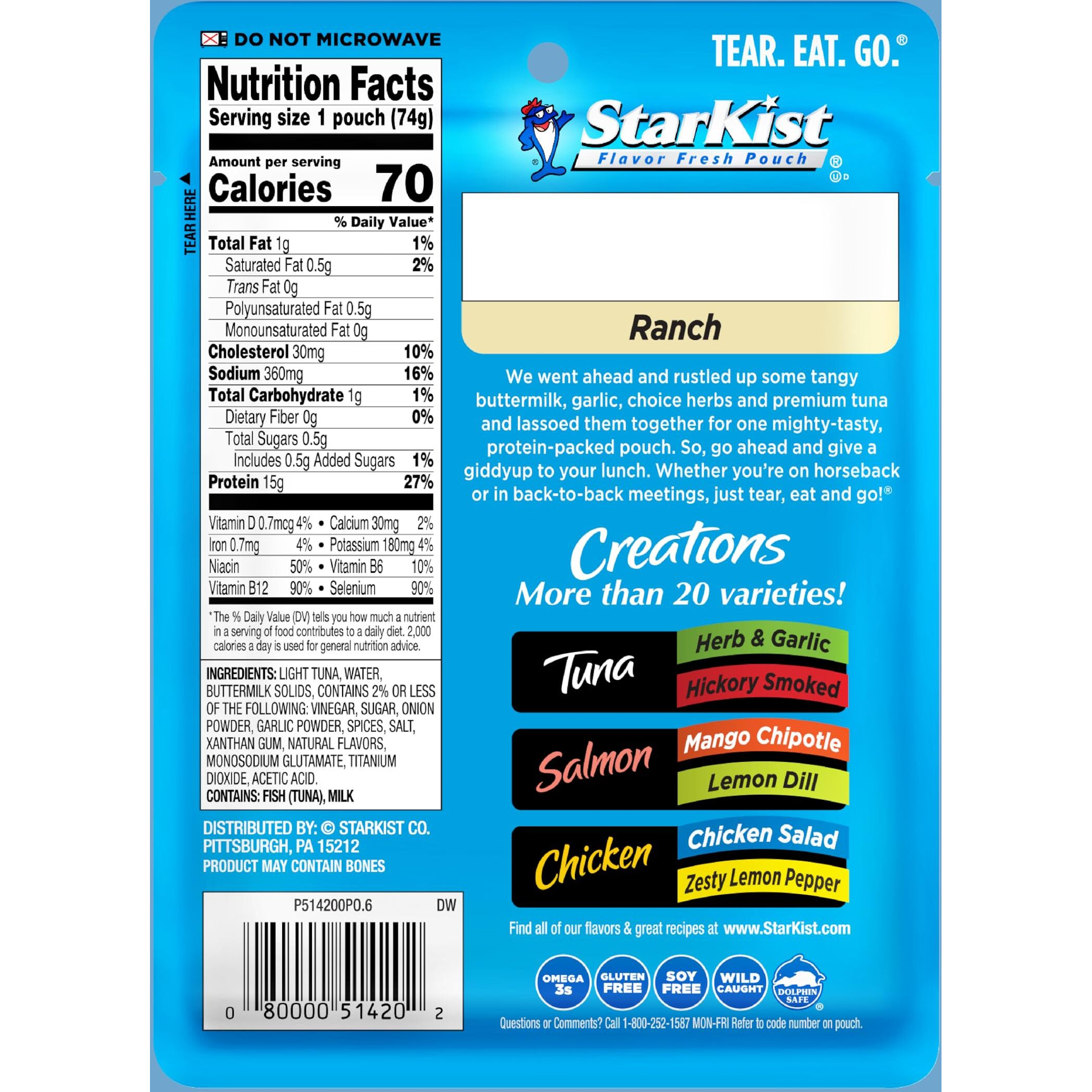 Starkist Tuna Creations Ranch, 2.6 Oz Pouch (Pack Of 12) (Packaging May Vary)