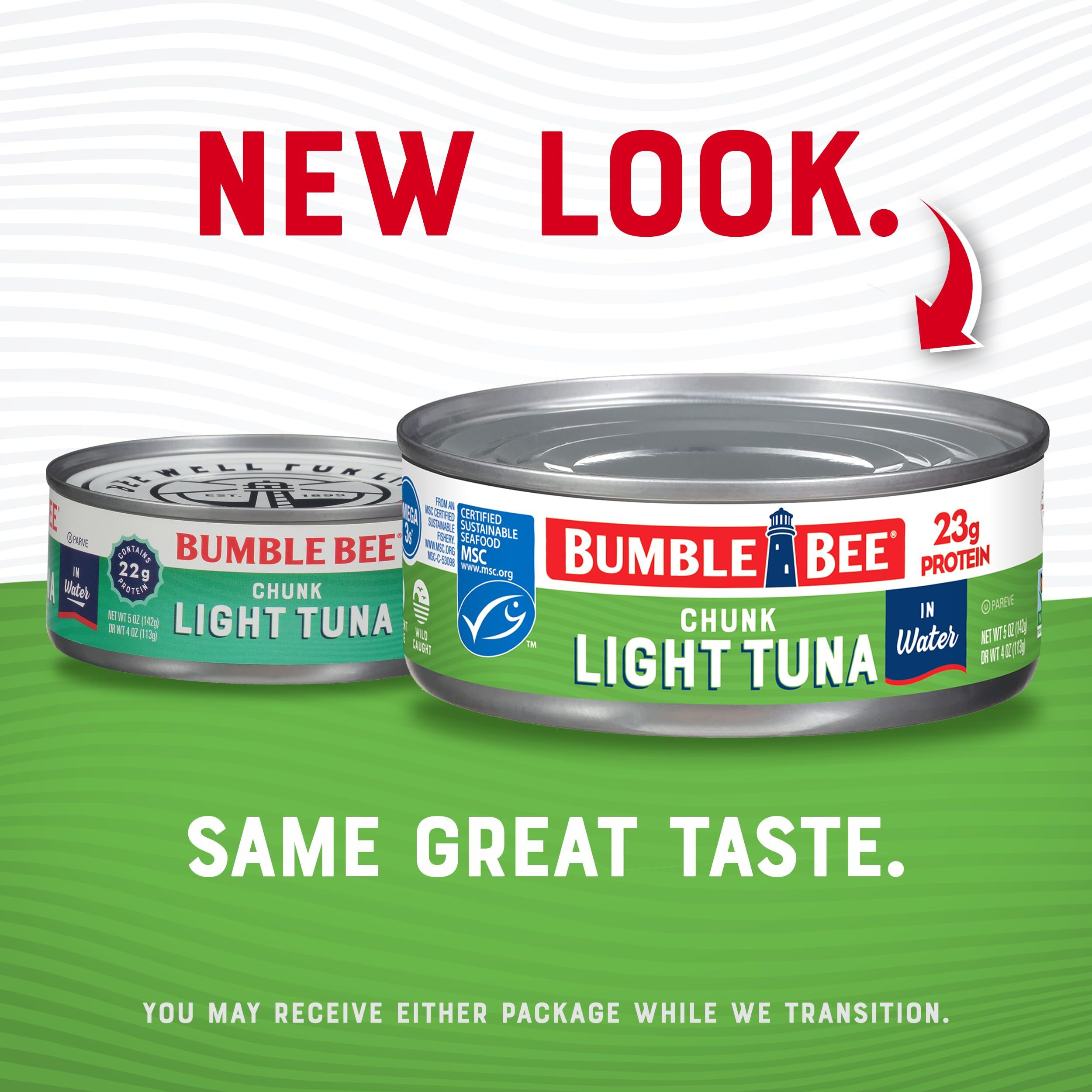 Bumble Bee Chunk Light Tuna In Water, 5 Oz Cans (Pack Of 48) - Wild Caught Skipjack Tuna - 23G Protein Per Serving - Msc Certified Sustainable Seafood, Non-Gmo, Gluten Free, Kosher