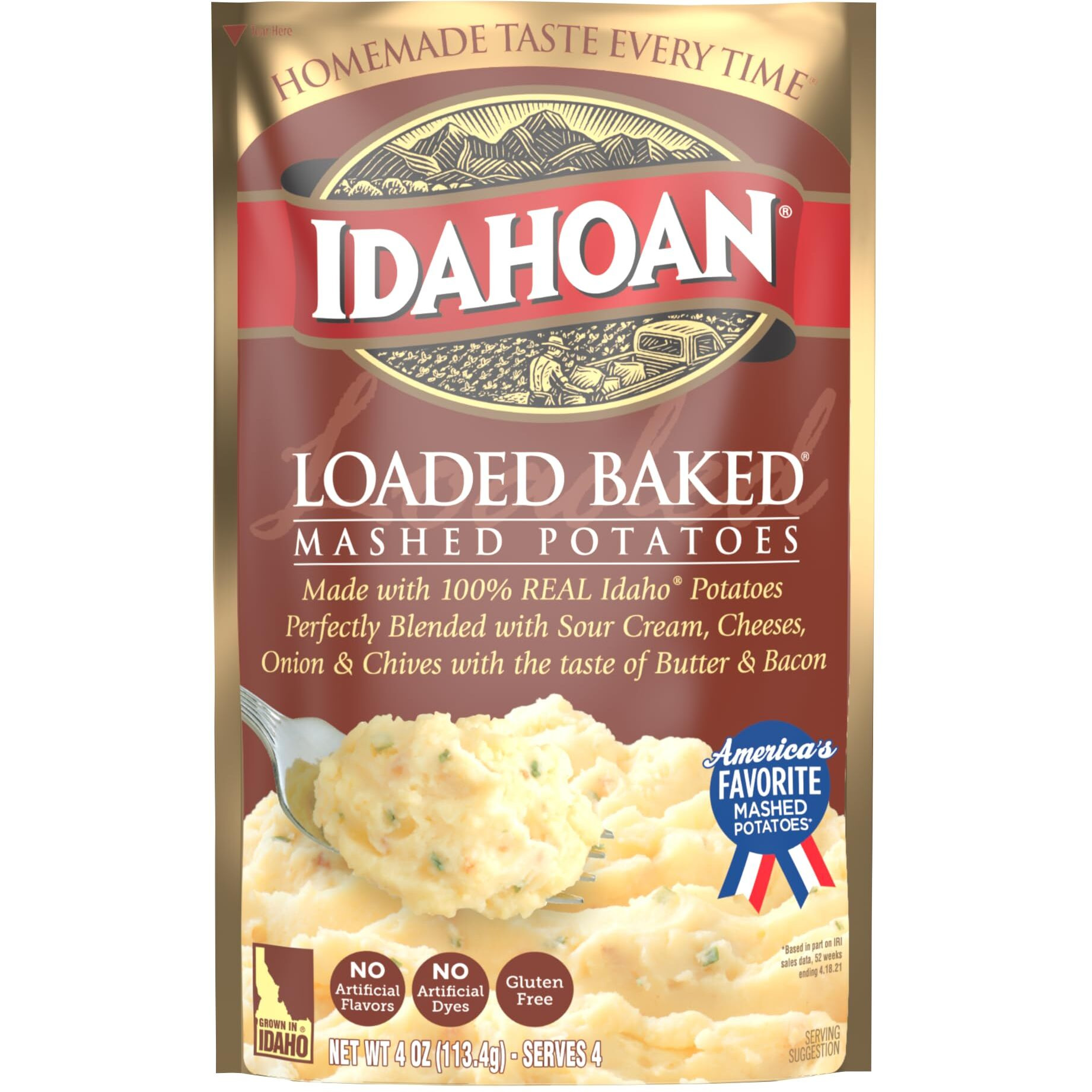 Idahoan Mashed Potatoes, Loaded Baked Potato, 4-Ounce Package (Pack Of 12)