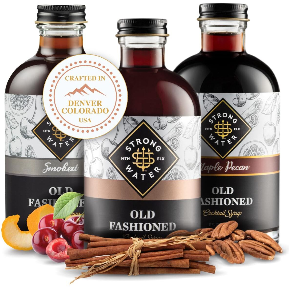 Strongwater Old Fashioned Craft Cocktail Mixer - Makes 96 Cocktails - Handcrafted Old Fashioned Syrup With Maple, Pecans & More - Old Fashioned Gift Set, Just Mix With Bourbon Or Whiskey