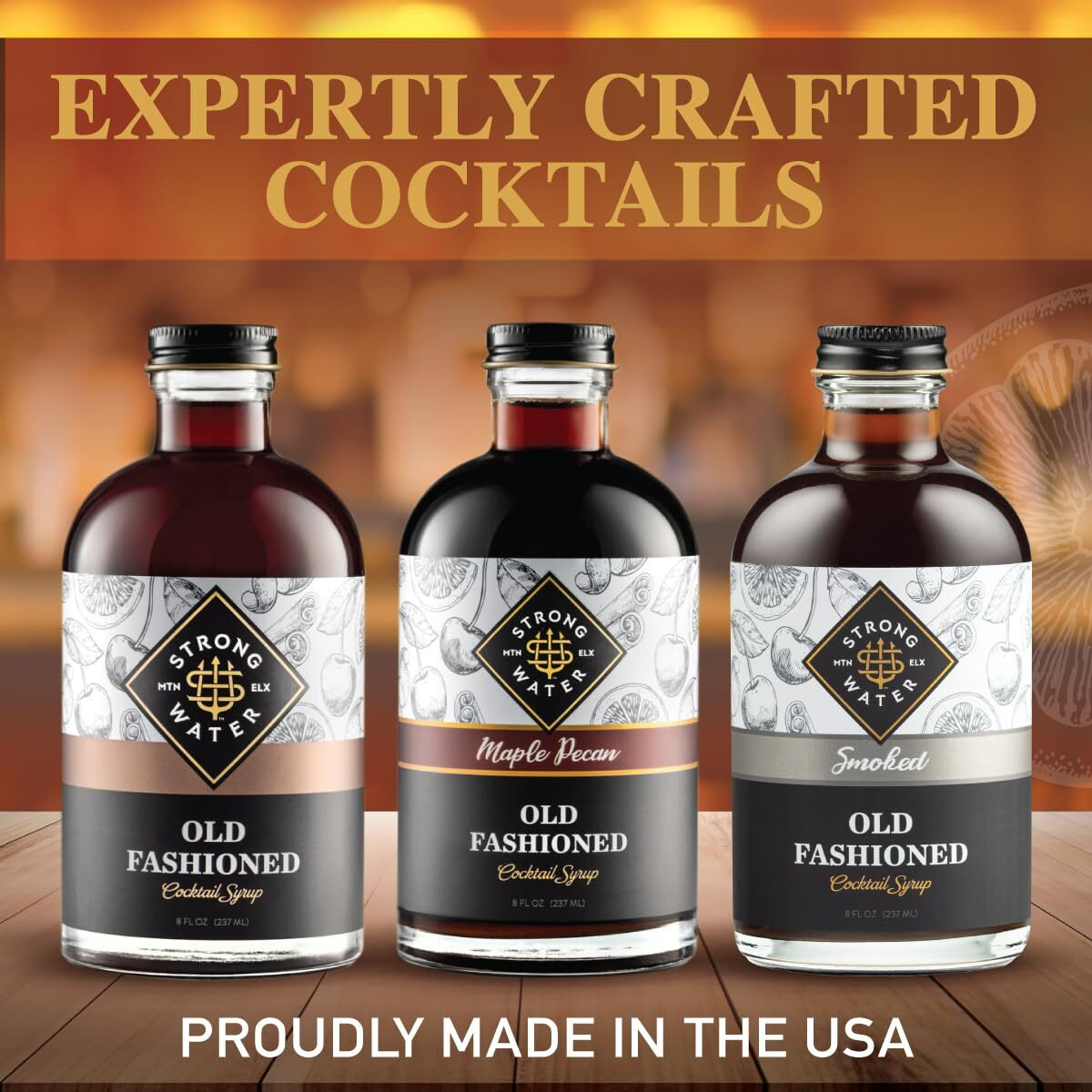 Strongwater Old Fashioned Craft Cocktail Mixer - Makes 96 Cocktails - Handcrafted Old Fashioned Syrup With Maple, Pecans & More - Old Fashioned Gift Set, Just Mix With Bourbon Or Whiskey