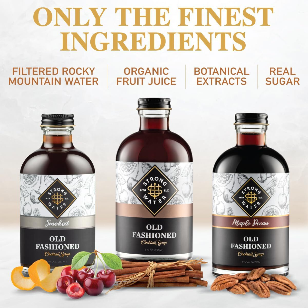 Strongwater Old Fashioned Craft Cocktail Mixer - Makes 96 Cocktails - Handcrafted Old Fashioned Syrup With Maple, Pecans & More - Old Fashioned Gift Set, Just Mix With Bourbon Or Whiskey